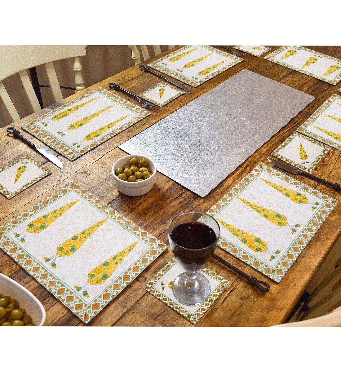 Buy Yellow Cotton Abstract Placemats Set of 12 by Ved Online
