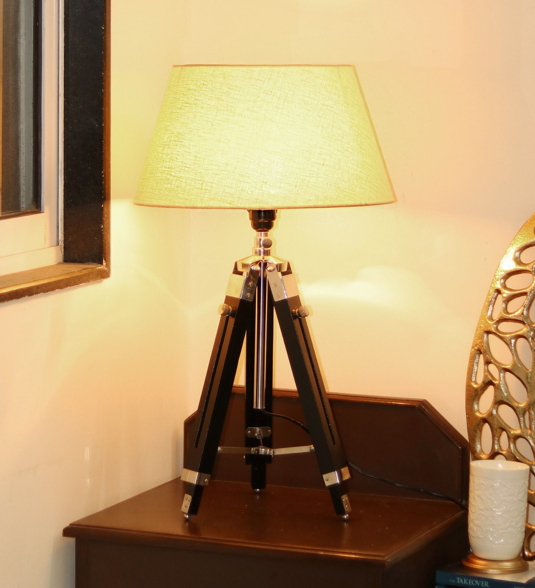 yellow tripod table lamp