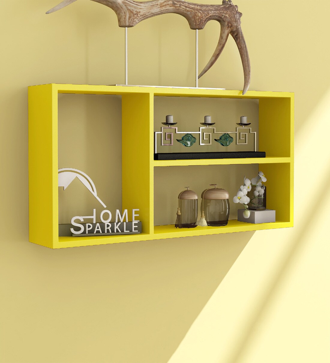 Buy Engineered Wood Wall Shelf in Yellow Colour by Home Sparkle Online