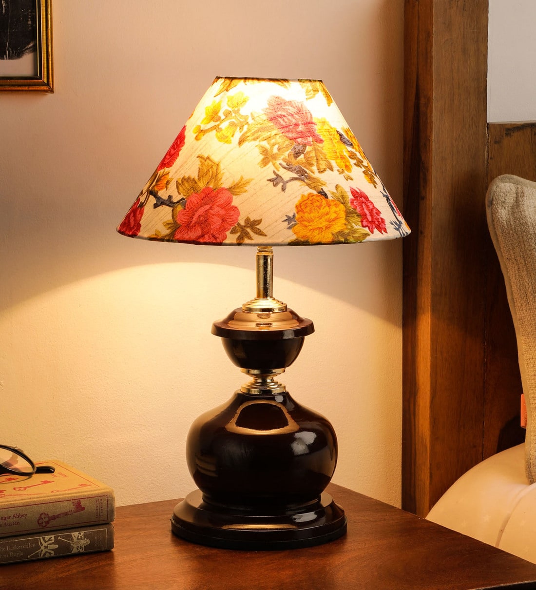 Buy Yellow Fabric Shade Table Lamp with Brown Base by Foziq Online ...