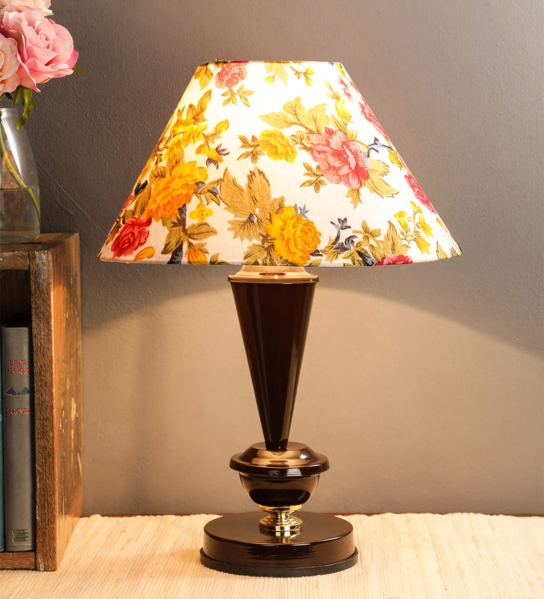 Buy Yellow Fabric Shade Table Lamp with Black Base by Foziq Online