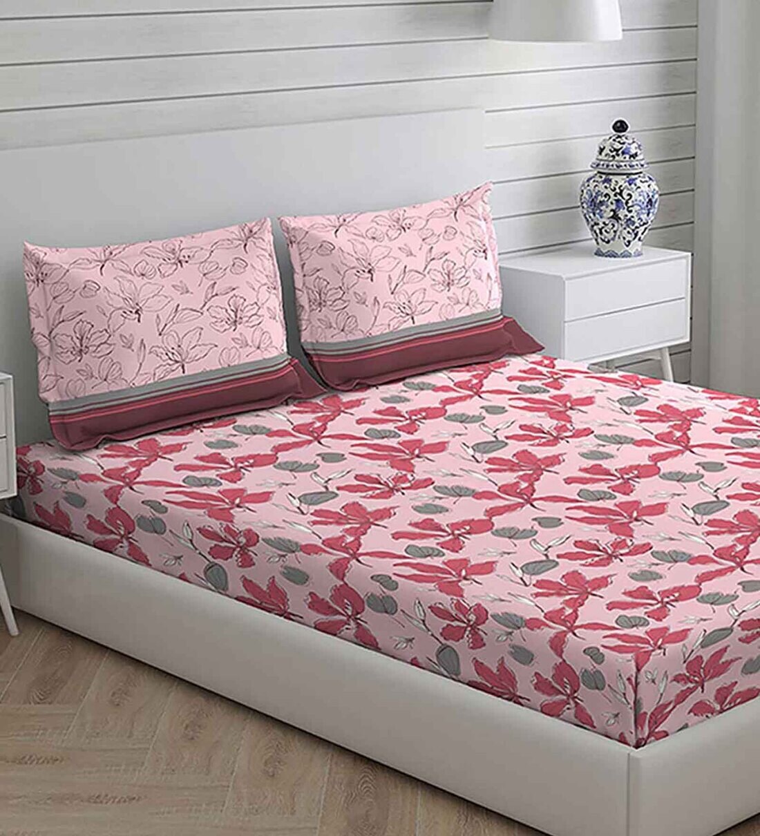 Buy Pink Floral 225 TC Cotton Queen Sized Bed Sheets with 2 Pillow Covers by Layers at 50 OFF