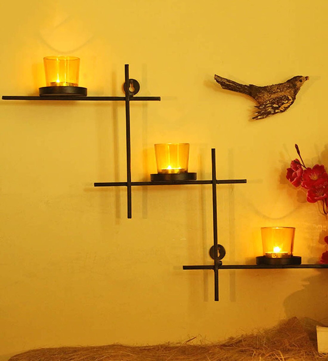 Buy Black Metal Wall Candle Holder by Homesake Online Wall Tea Light