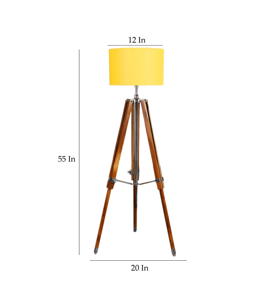 Buy Yellow Jute Shade Tripod Floor Lamp With Teak Base By Pristine