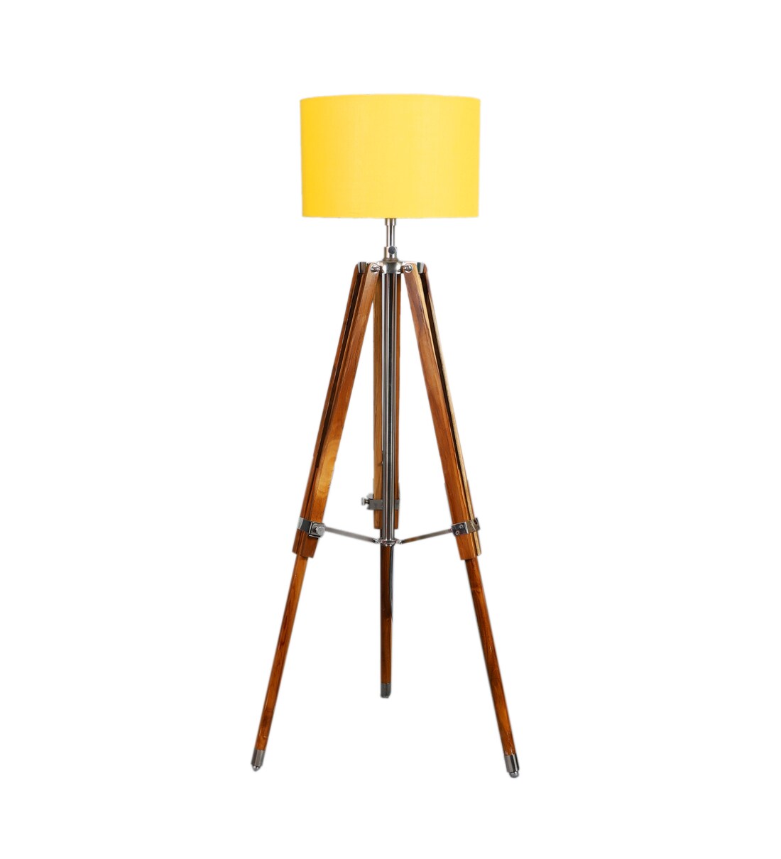 Buy Yellow Jute Shade Tripod Floor Lamp With Teak Base By Pristine