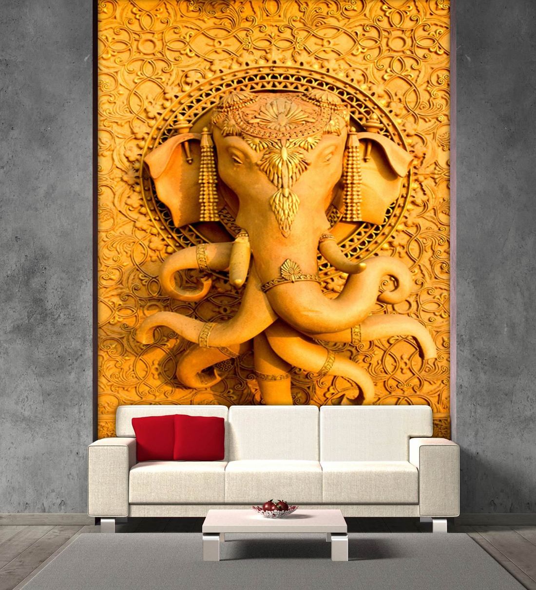 Buy Yellow Non Wooven Paper 3d Golden Elephant Head Mural Wallpaper By 999store Online 3d Wallpapers Furnishings Home Decor Pepperfry Product