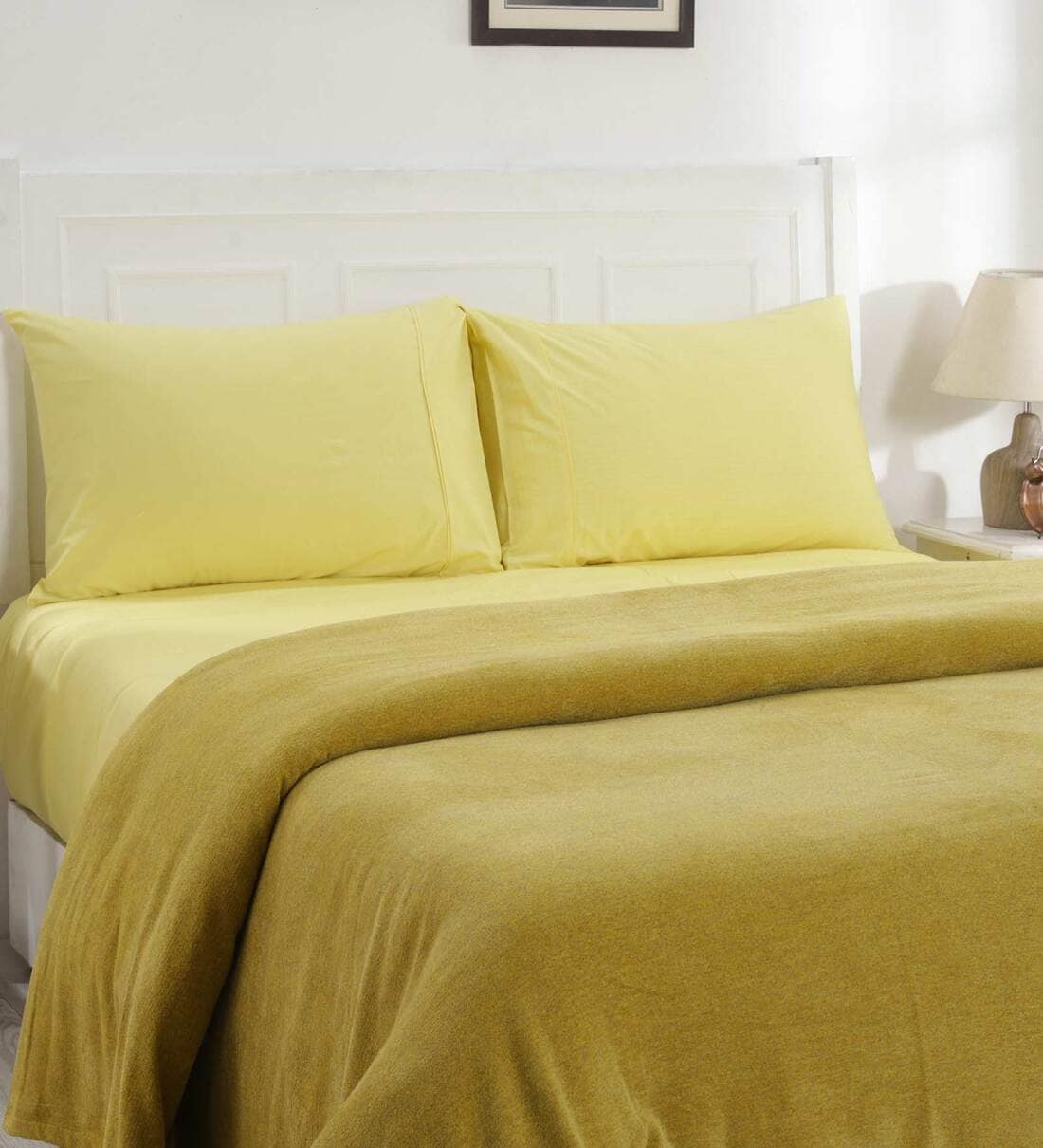 buy-yellow-solid-110-tc-cotton-double-bed-cover-by-maspar-at-20-off-by