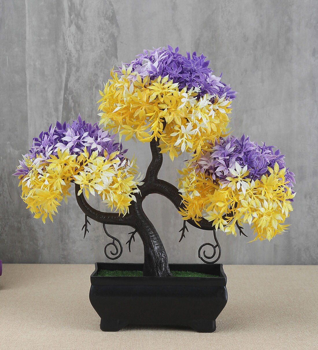 Buy Yellow Plastic and Polyester Blend Artificial S Shaped Bonsai Tree with Yellow Leaves by