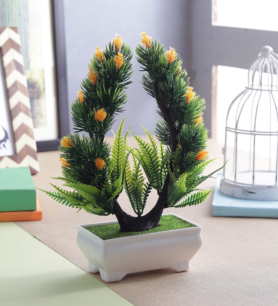 Buy Yellow Plastic Artificial Plant with Pot by Foliyaj Online Artificial Flowers Artificial