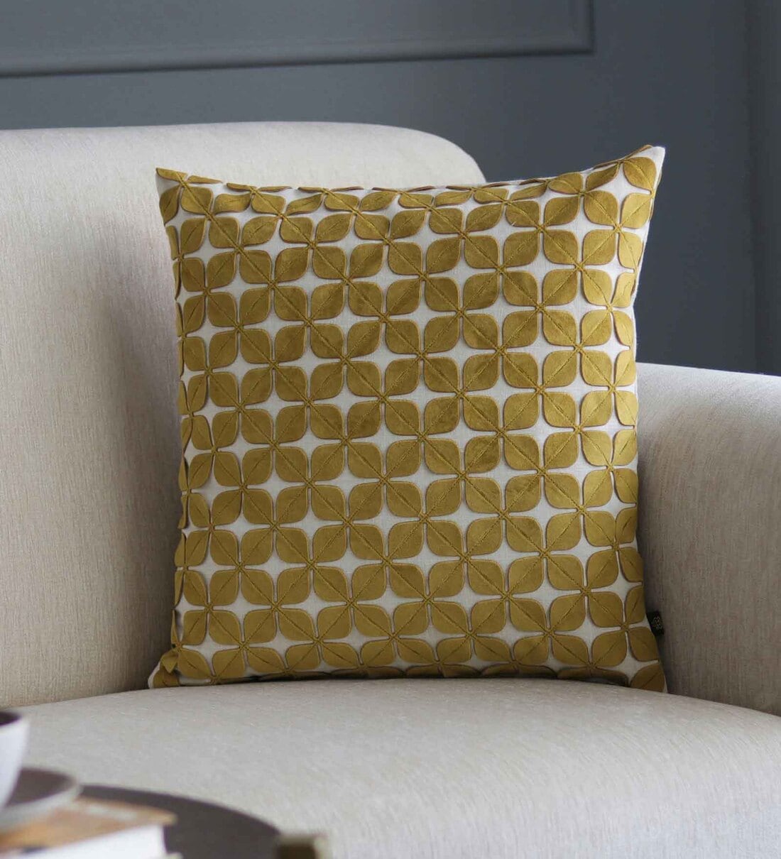 Buy Yellow Geometric PolyCotton 16 x 16 Inches Cushion Cover by GM ...