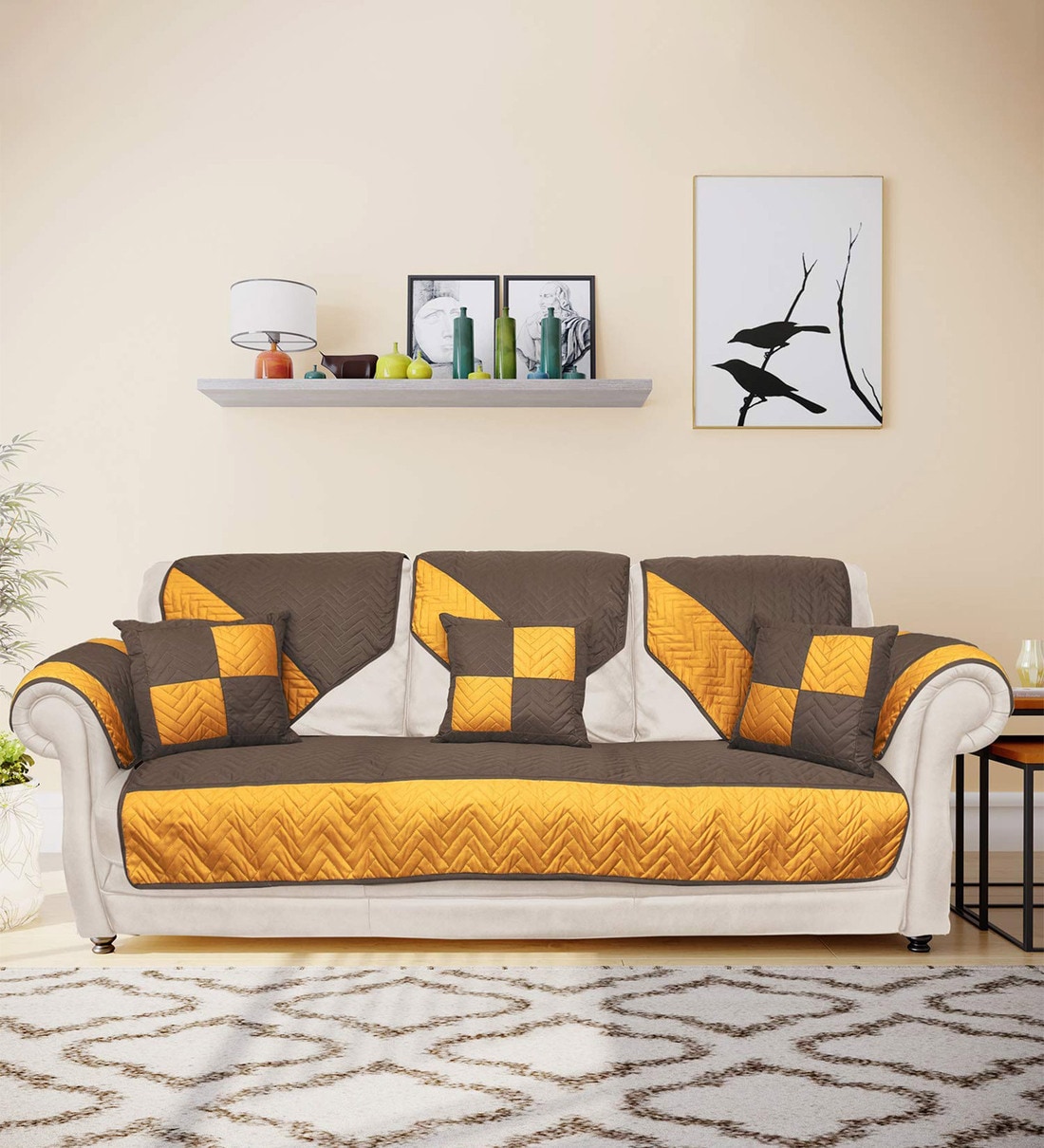 Buy Yellow Polyester 70 Gsm Patch Style Reversible 3 Seater Sofa Cover By Home Online Sofa Covers And Throws Sofa Covers And Throws Furnishings Pepperfry Product