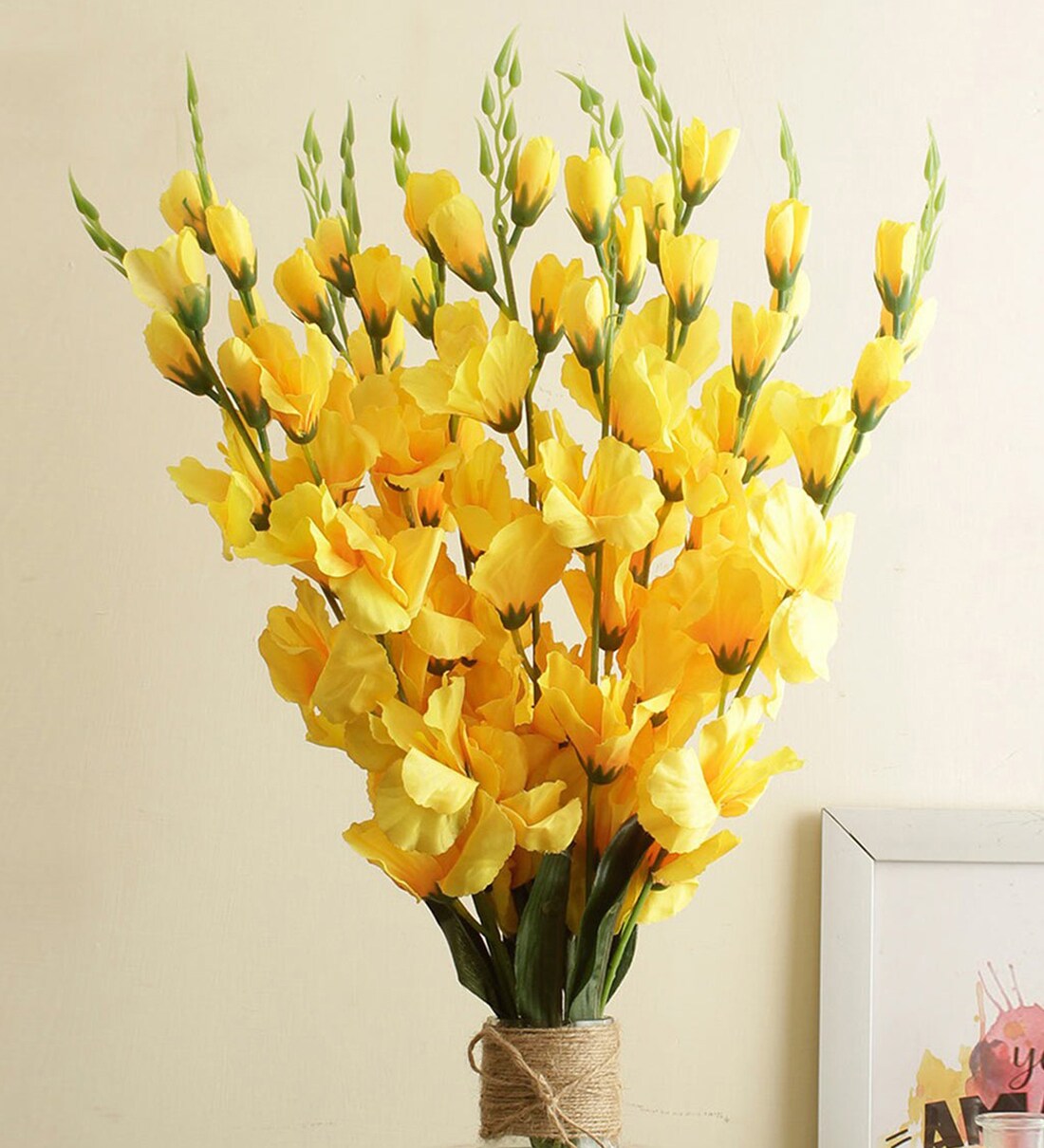 Buy Yellow Polyester Artificial Cherry Blossom Flower Without Pot by