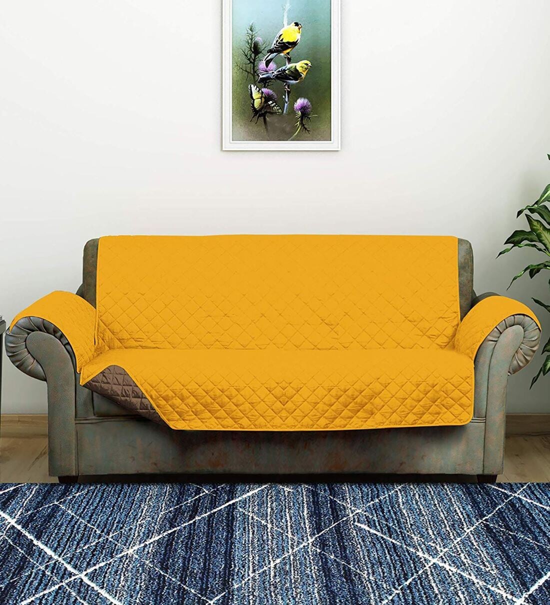 Buy Yellow Polyester With Microfiber 60 GSM Printed 2 Seater Sofa Cover