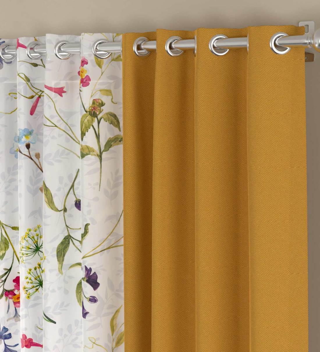 Buy Yellow Semisheer Polyester 7 Feet Eyelet Set of 4 Curtains by