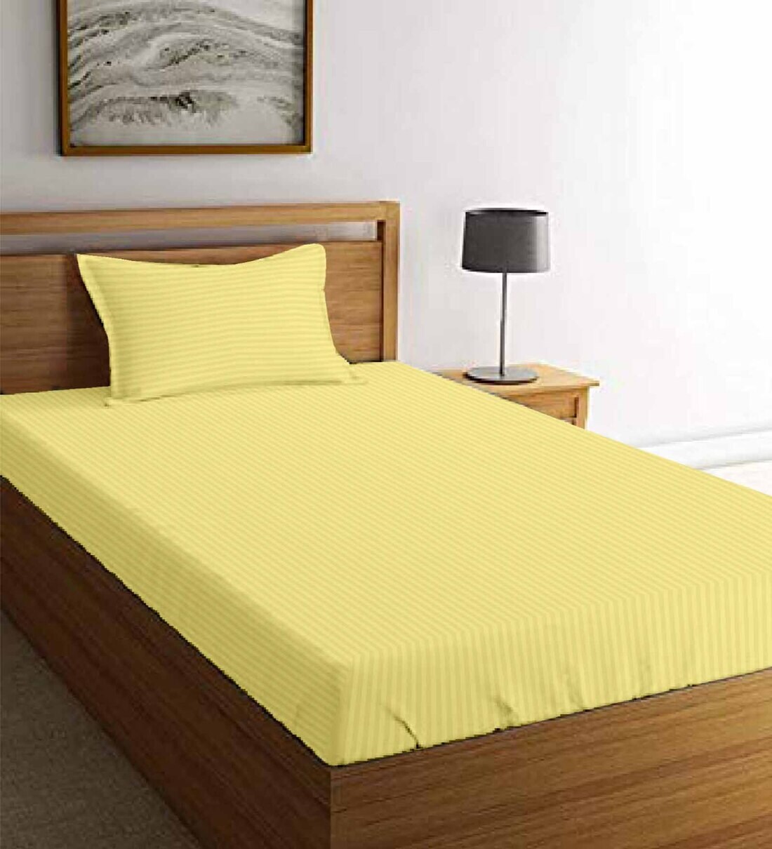 Buy Yellow Solid 210 TC Cotton Satin 1 Single Bedsheet With 1 Pillow