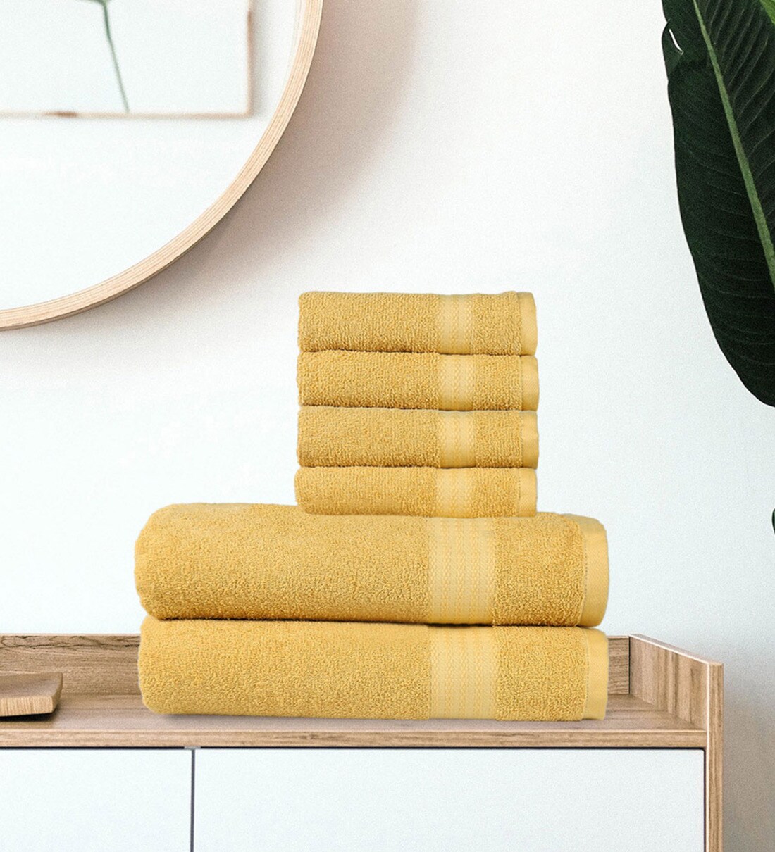 Buy Yellow Solid 400 GSM Cotton Set of 6 Towel Sets By Trident Online