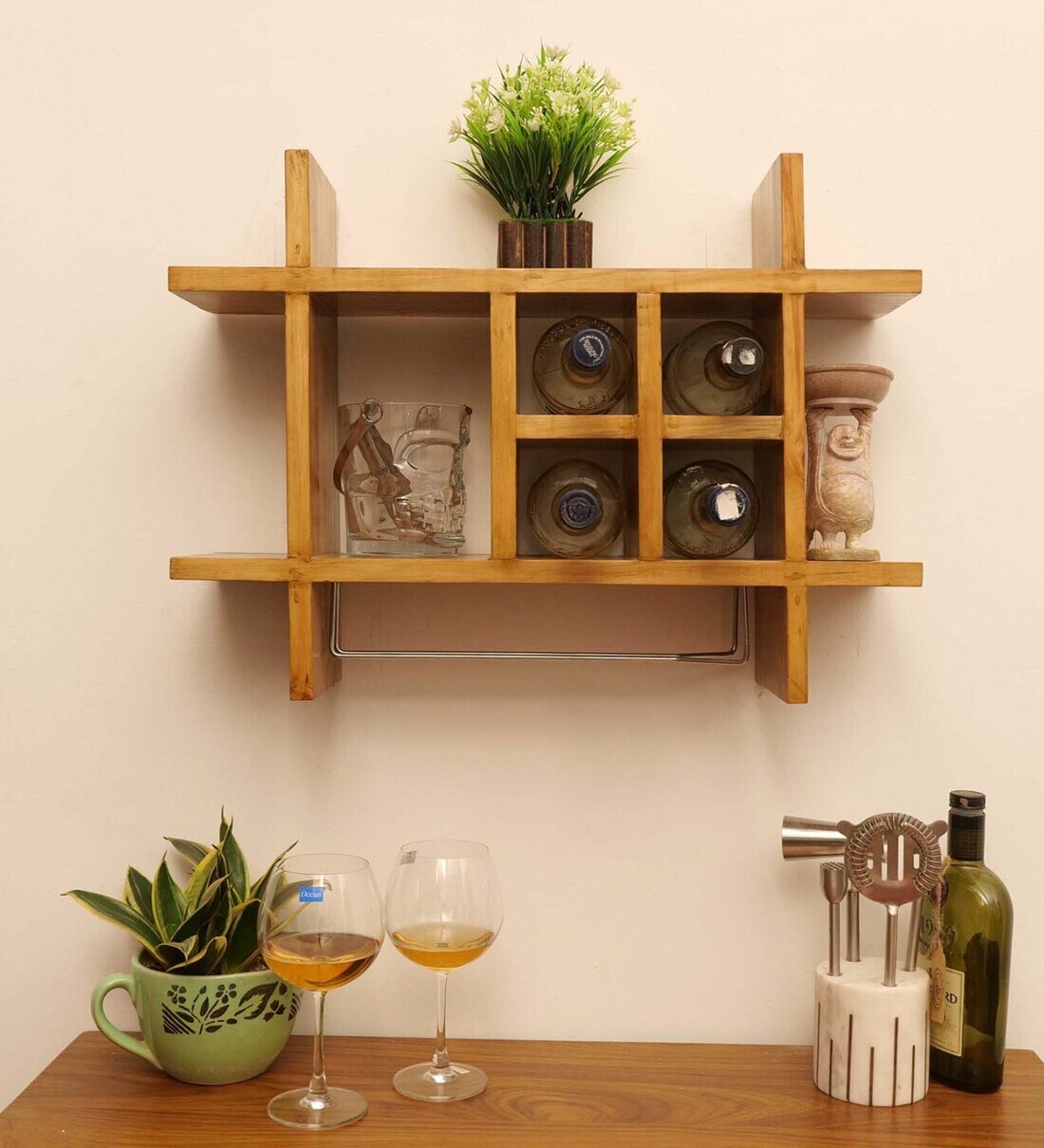 Buy Yellow Teak Wood Wall Mounted Mini Bar By Katkaria Creations at 50