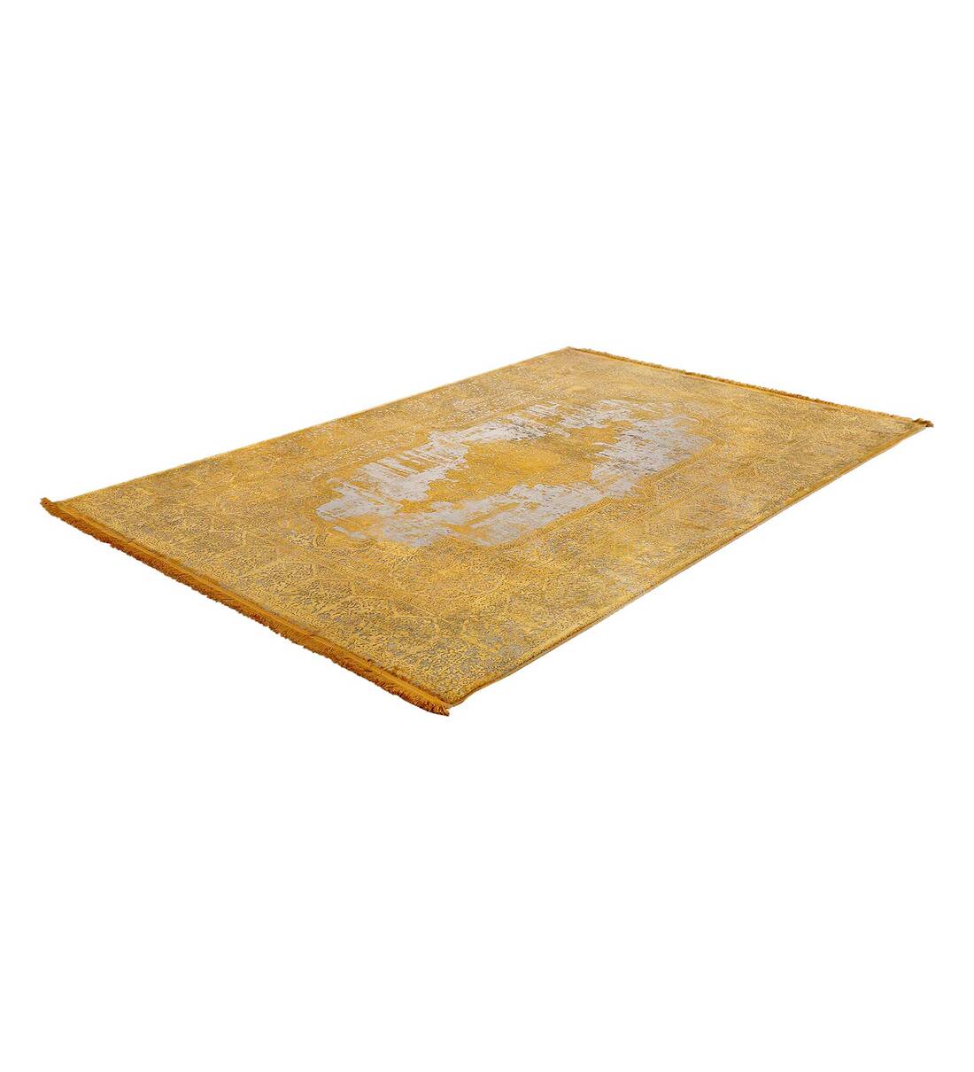 Buy Yellow Viscose Abstract 5 ft x 8 ft Hand Tufted Carpet by QAALEEN