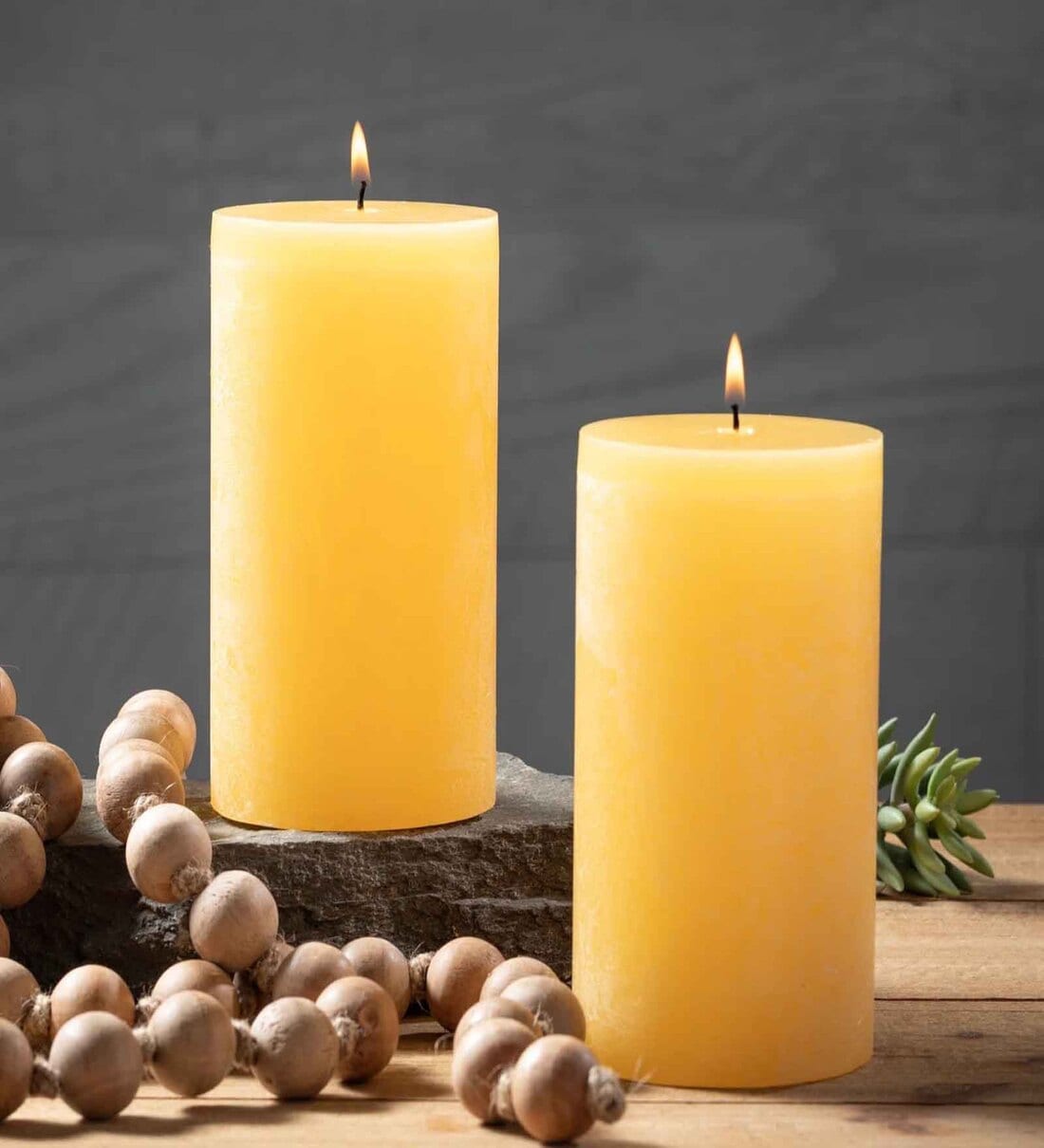 Buy Yellow Wax Scented Pillar Candles Set Of 2 at