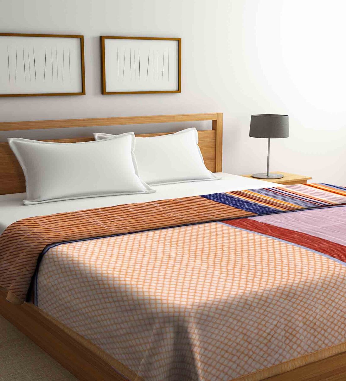 Buy Yellow Wool Striped 850 GSM Double Bed Blanket by Klotthe Online