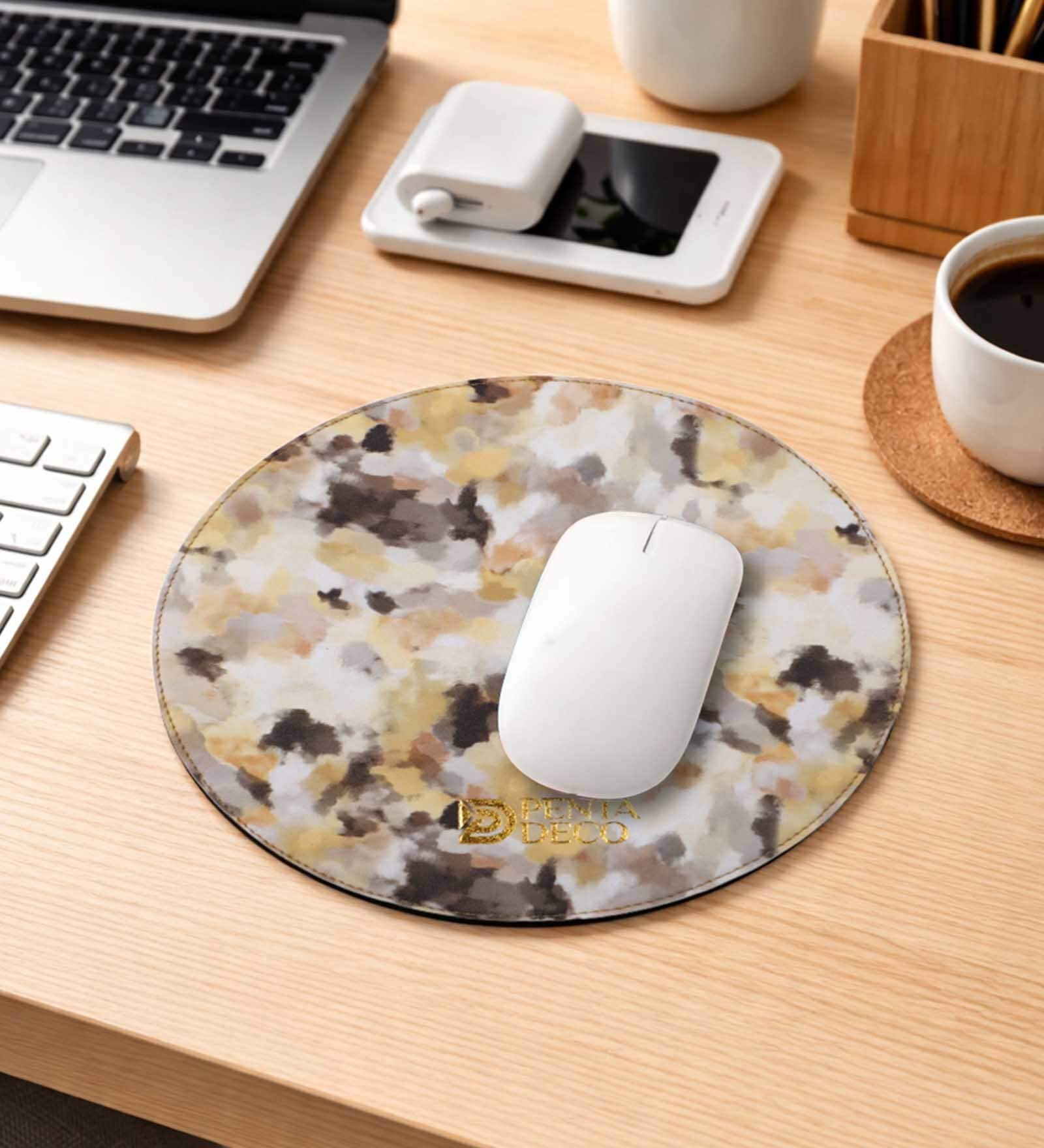 Yellow & Black Shade Leather Round Mousepad