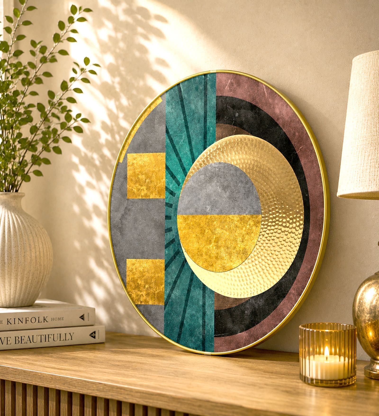Yellow & Gold Abstract Round Wall Art 15 Inch
