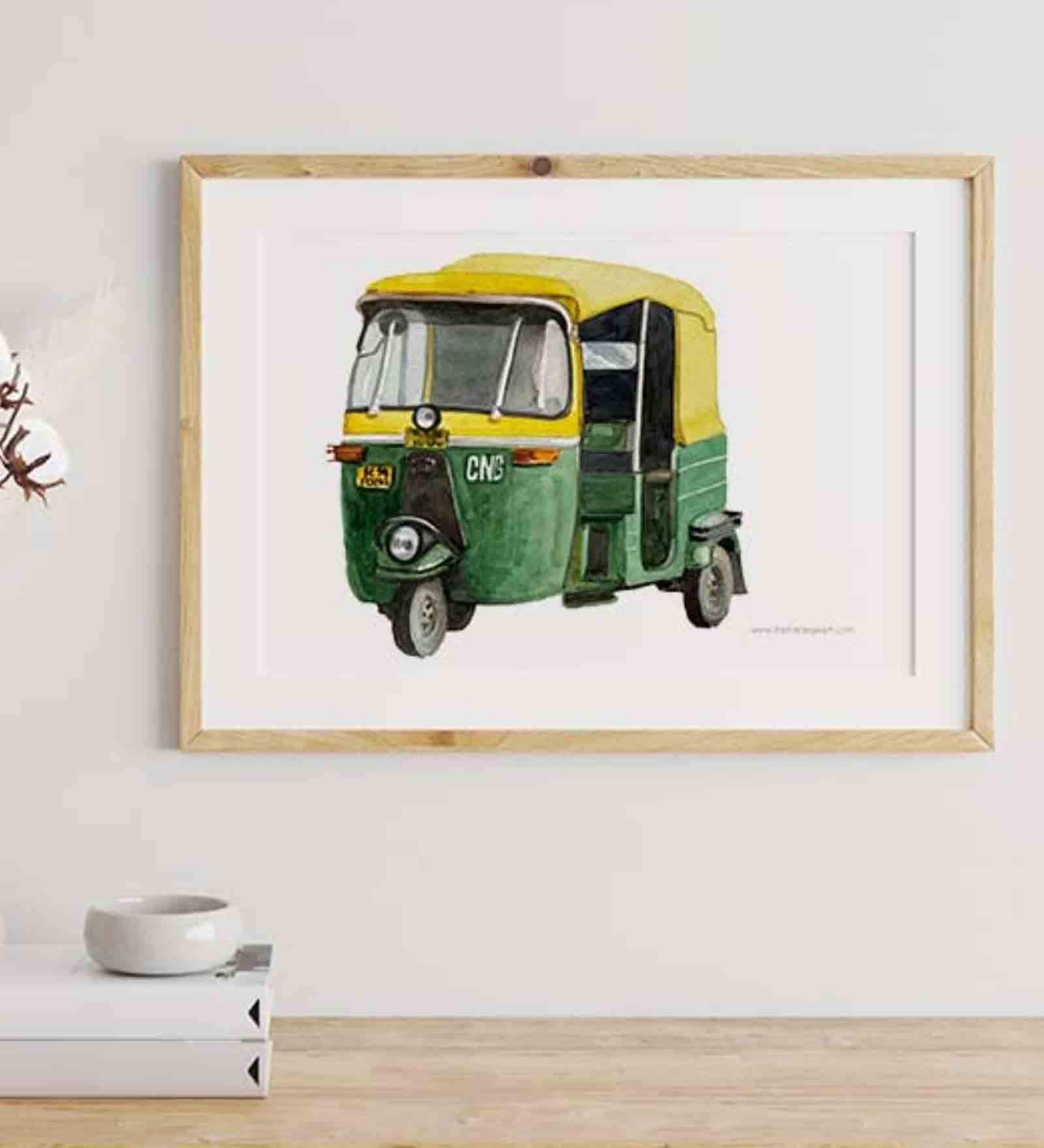 Buy Amdavad Auto Yellow & Green Landscape Framed Digital Art Print By