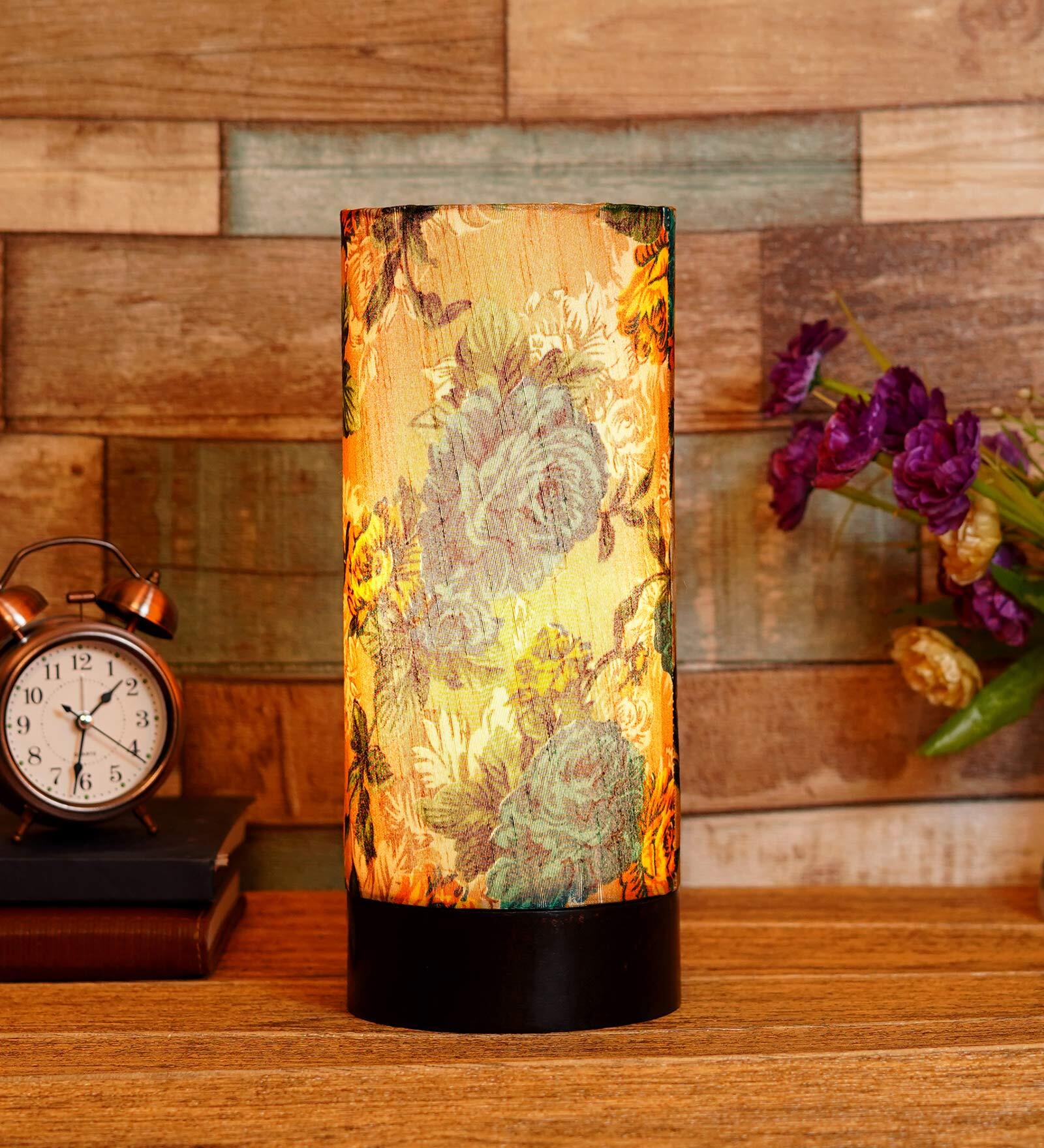 Pascal Yellow & Green Fabric Shade Table Lamp With Wood Base