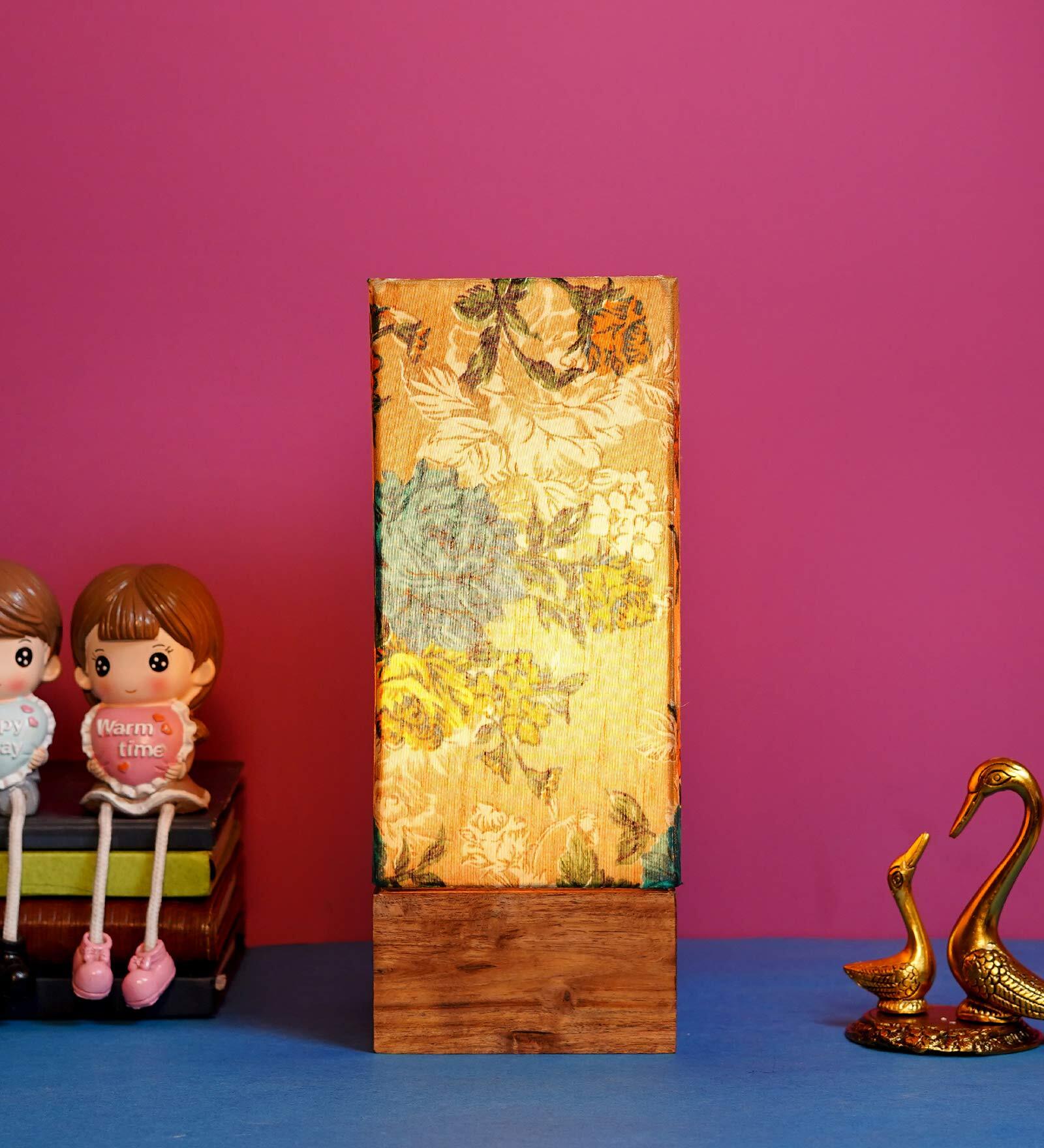 Paxton Yellow & Green Fabric Shade Table Lamp With Wood Base