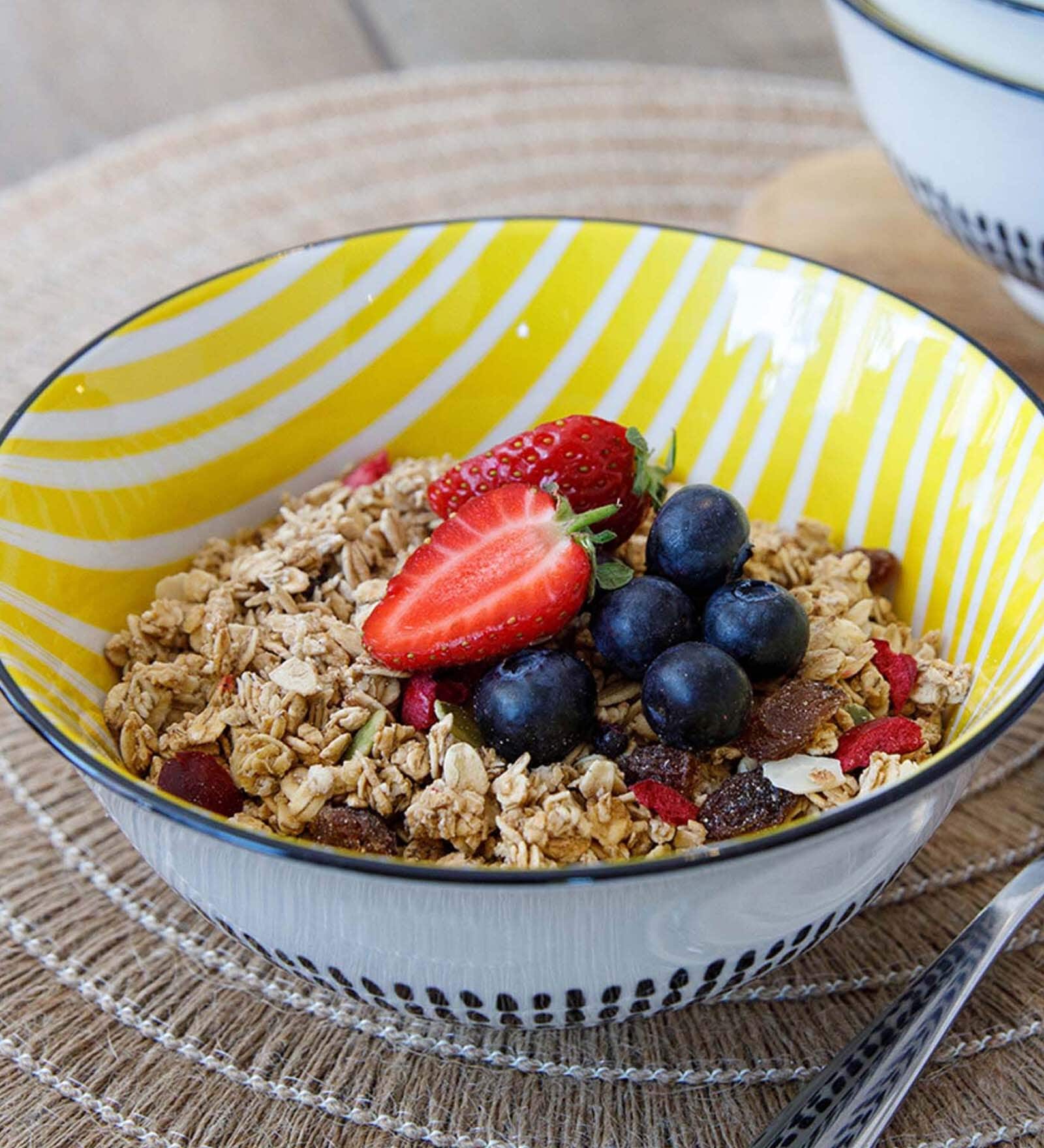 Morrocon Style 300ml Yellow & White Stoneware Dinner Bowl