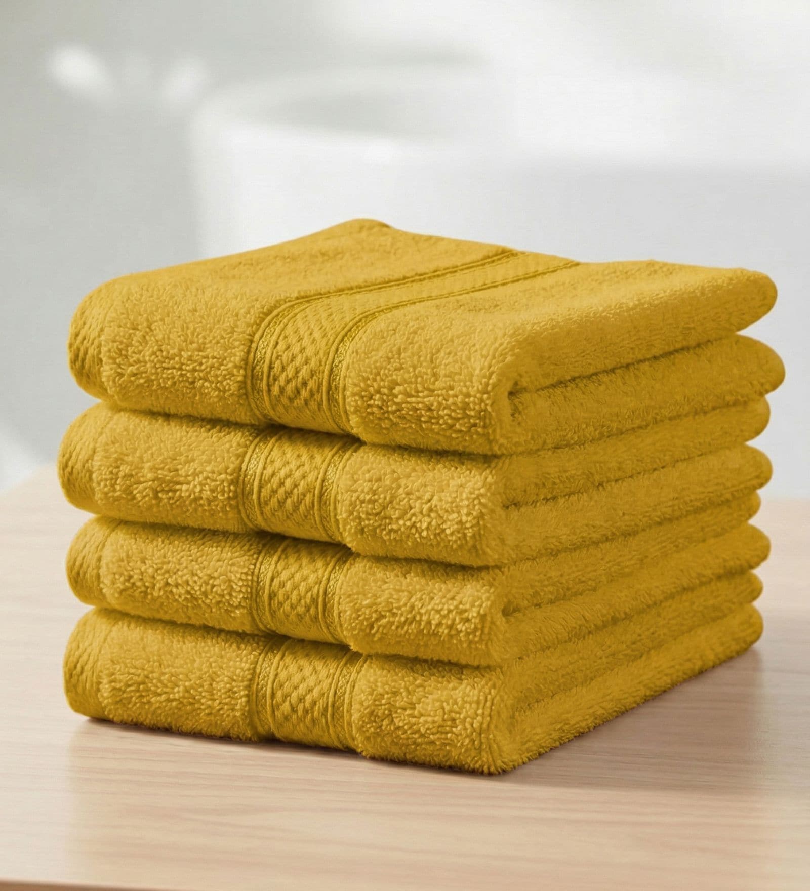 Yellow 100% Cotton 400 Gsm Face Towel 4 Pc