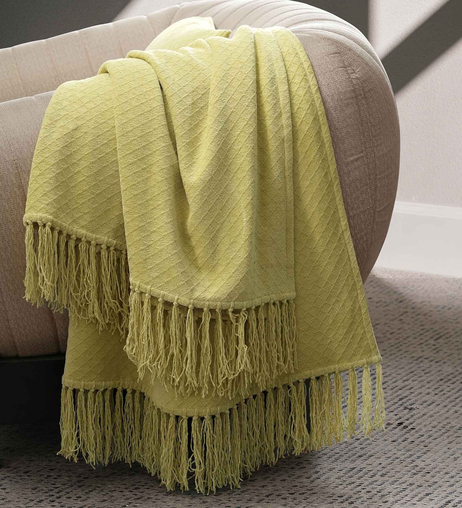 Yellow 100% Cotton Solid 70x51 Inches Sofa Throw
