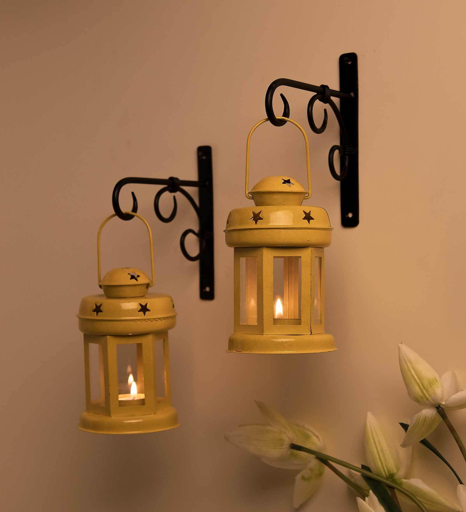Bling (Set Of 2) Yellow Metal Wall Tea Light Holders