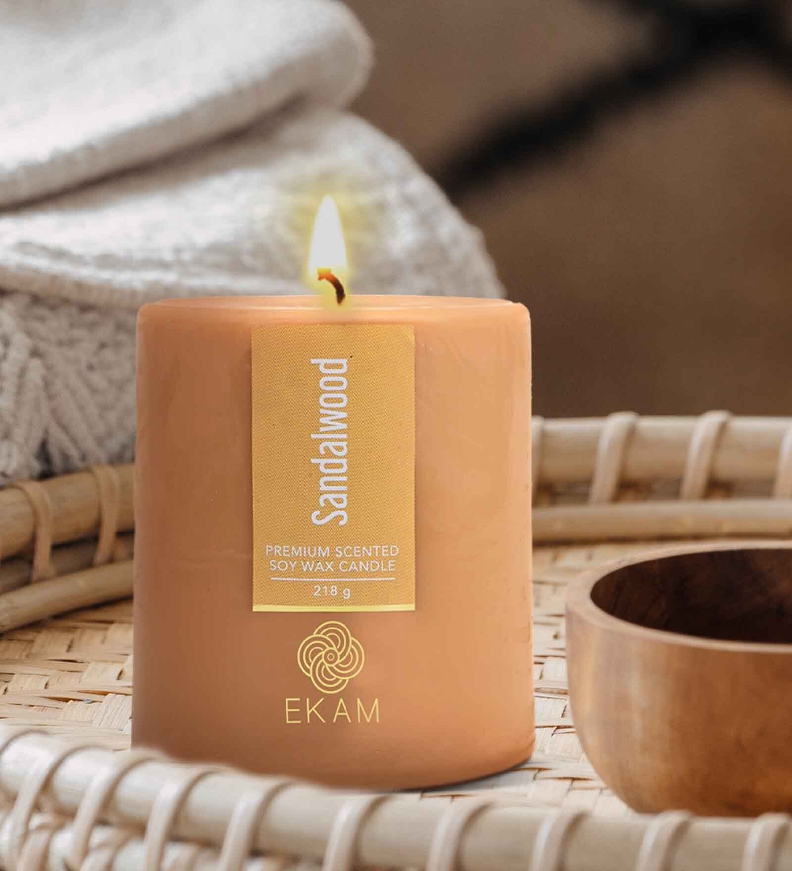 Sandalwood Pillar Soy Wax Scented Candle