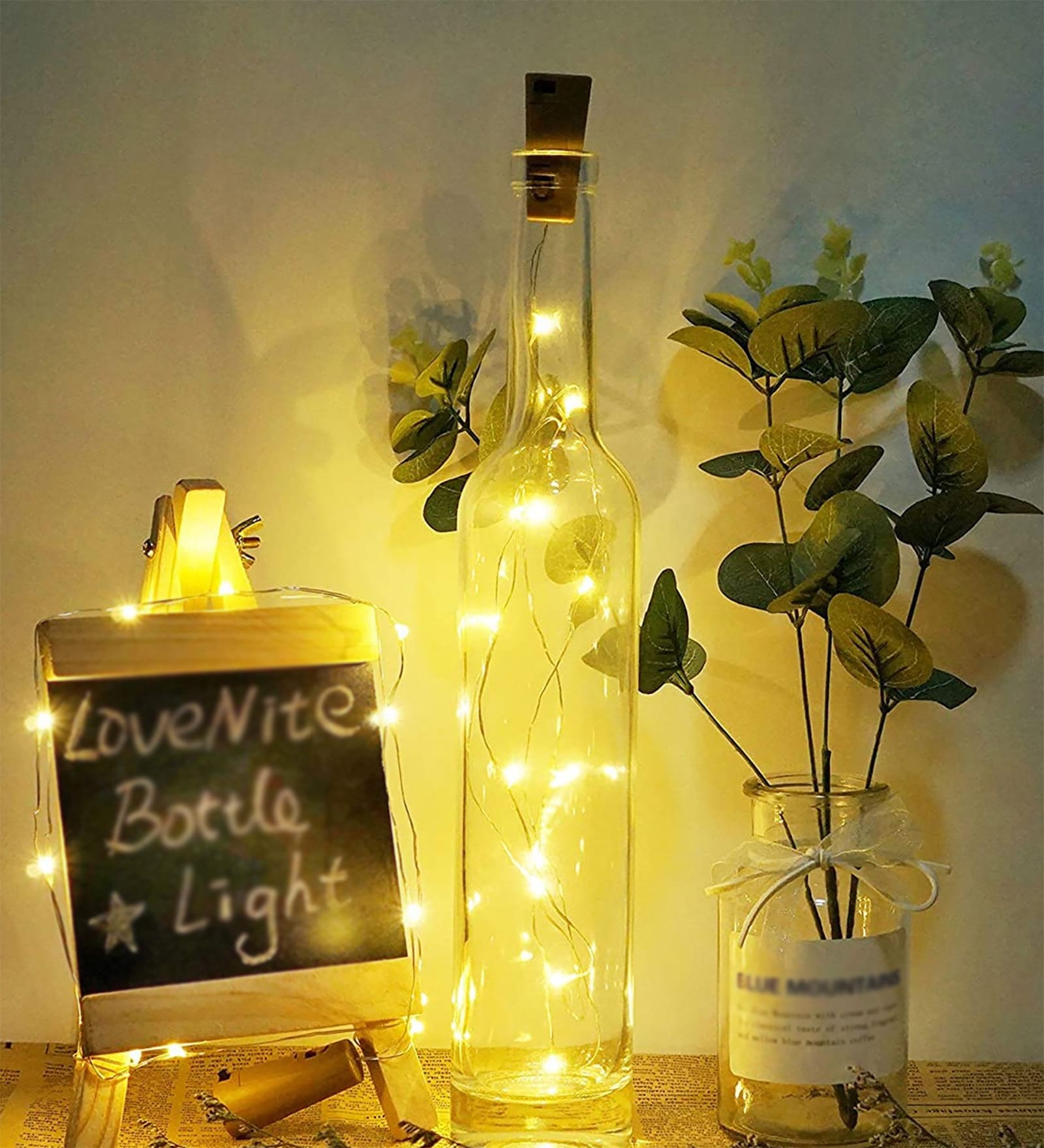 Yellow 2 Meters Bottle Lights with Cork Battery Operated 20 LED Fairy Mini String Lights (Pack of 2)