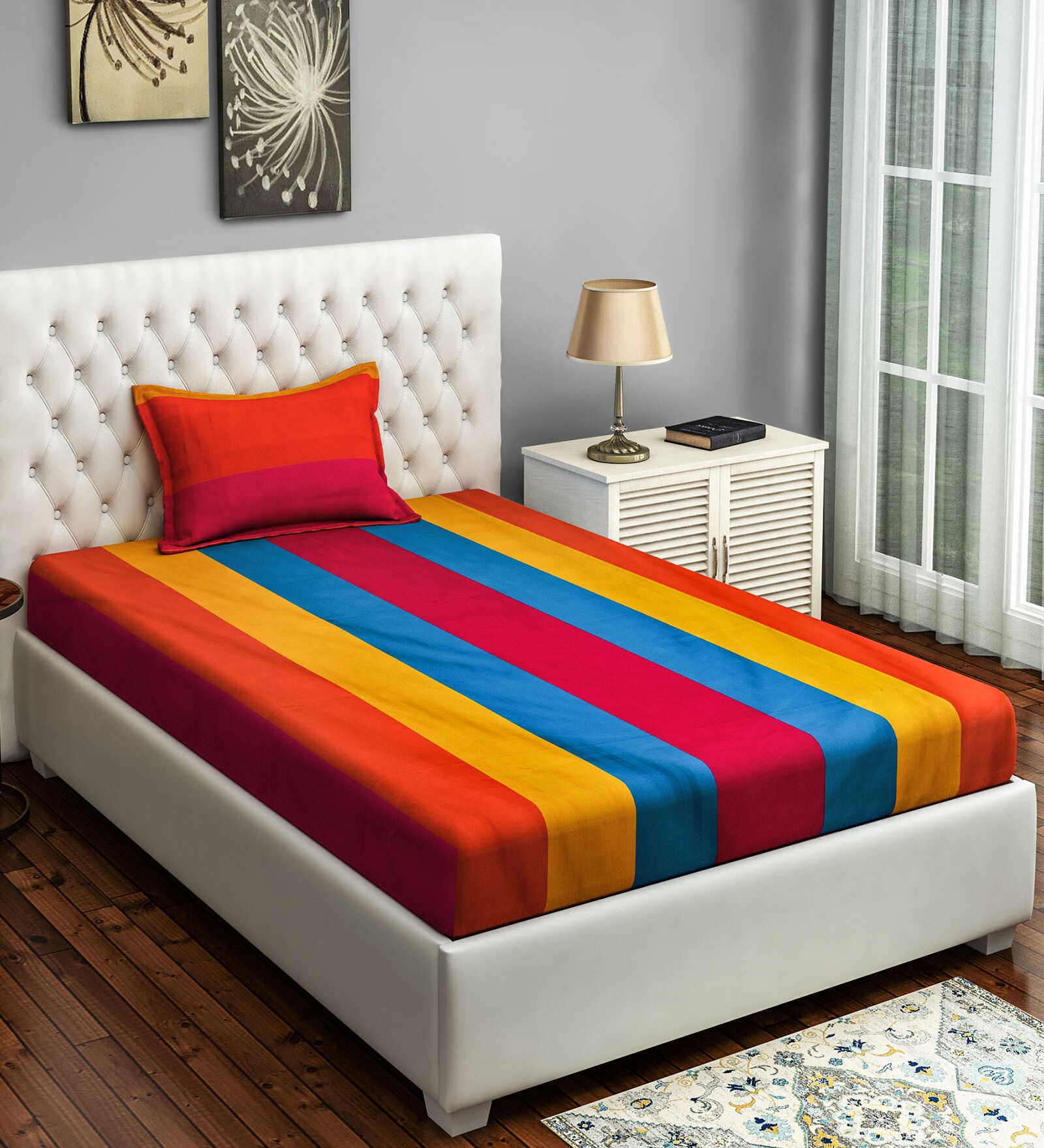 Yellow Geometric 240 TC Cotton 1 Single Bedhseet with 1 Pillow Cover