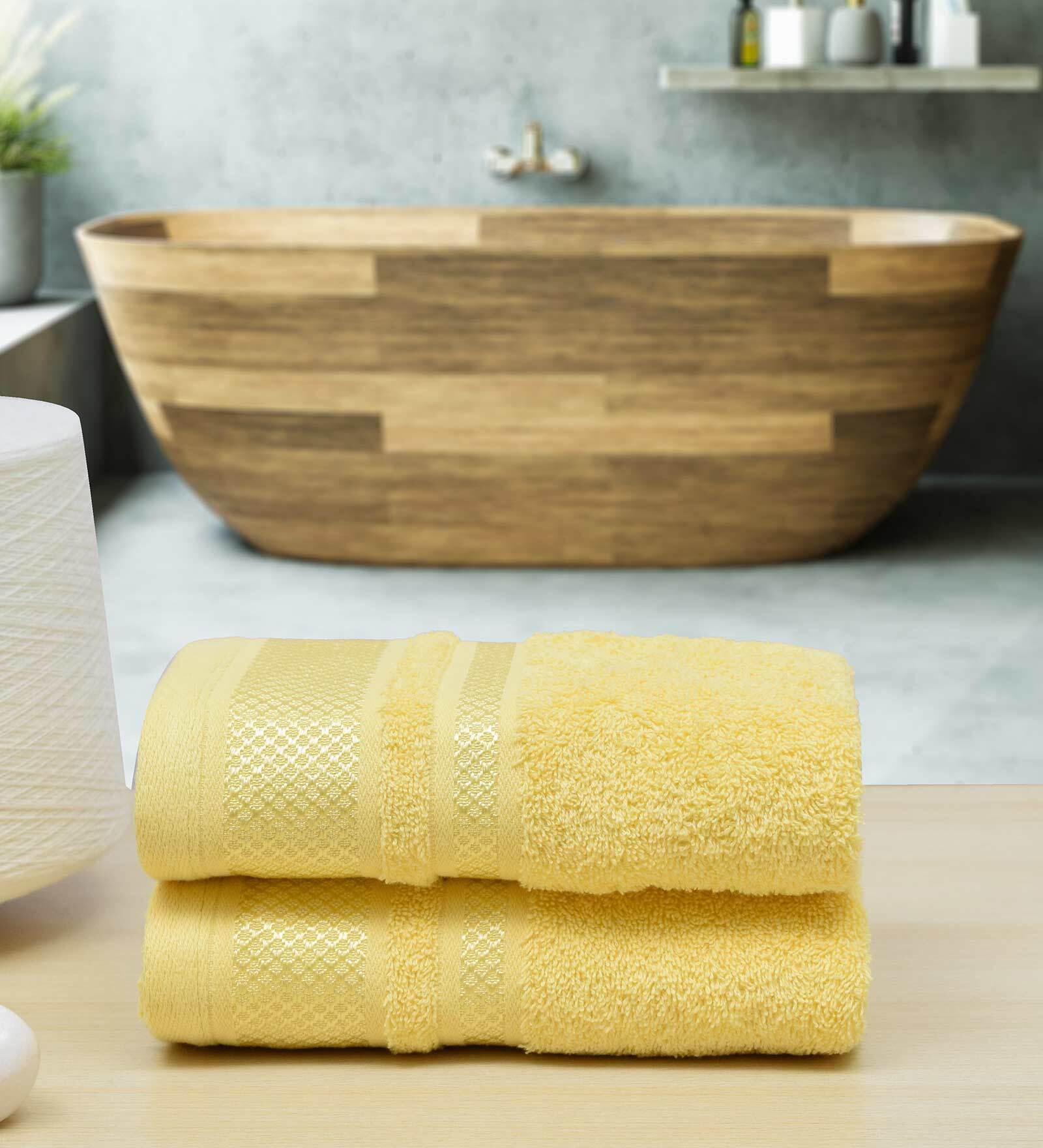 Buy Yellow Solid 650 GSM Cotton Hand Towels (Set of 2) by RANGOLI at 13