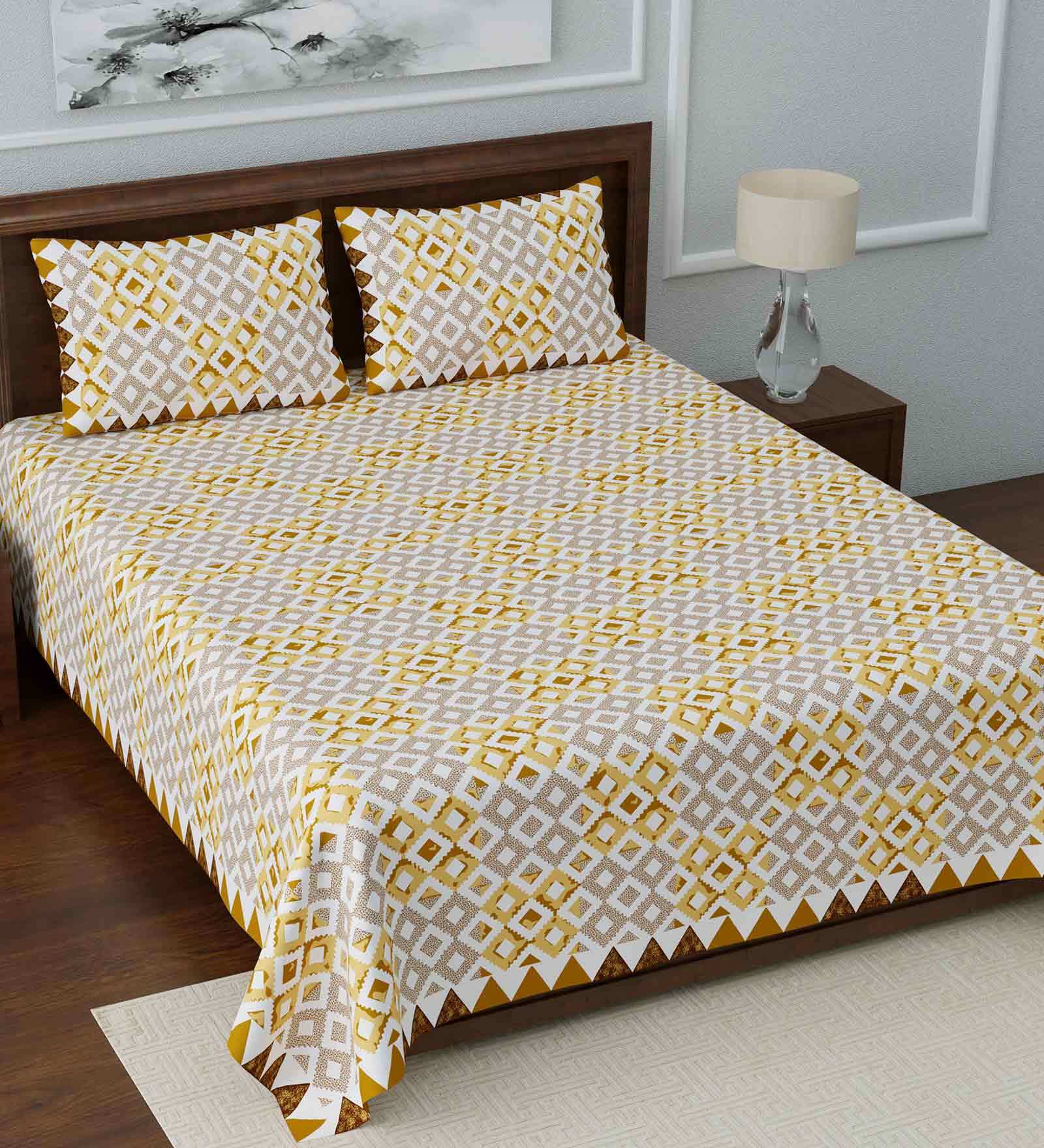 Buy Yellow Abstract 108 TC King Size Cotton Bedsheet By Poorak Online