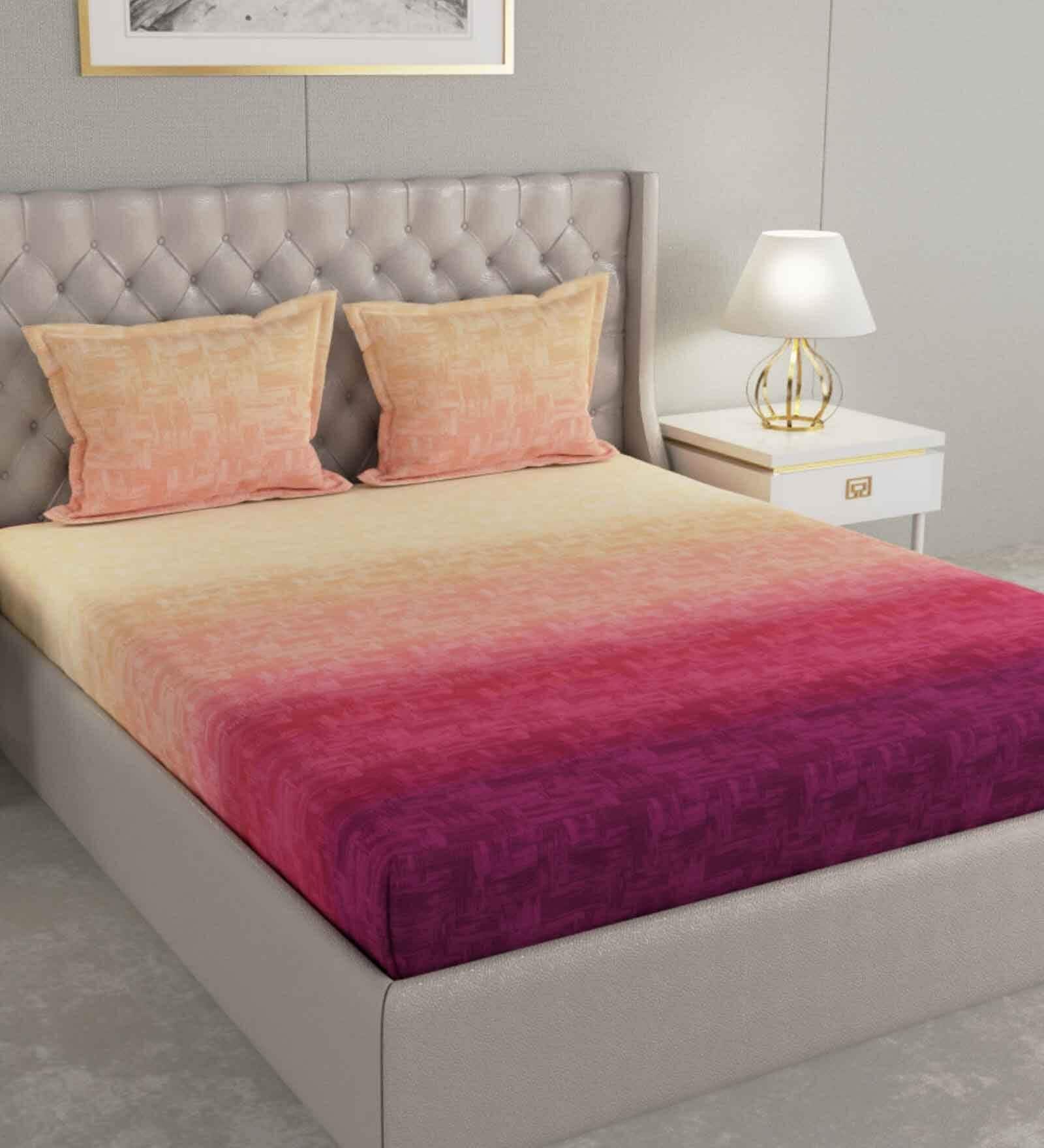 Yellow Abstract 144 TC Cotton Queen Sized Bed Sheets with 2 Pillow Covers