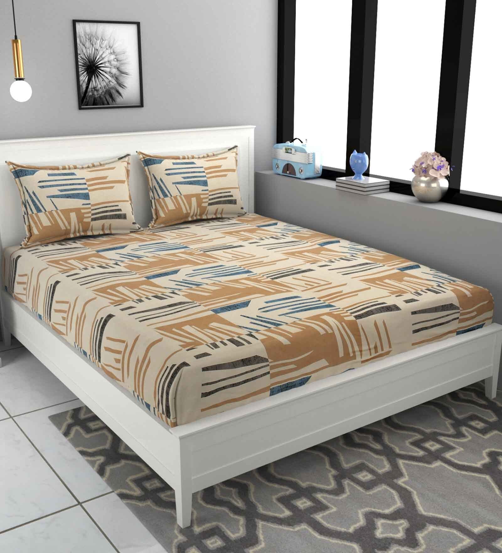 Yellow Abstract 180 TC Microfiber Double Bedsheet With 2 Pillow Covers