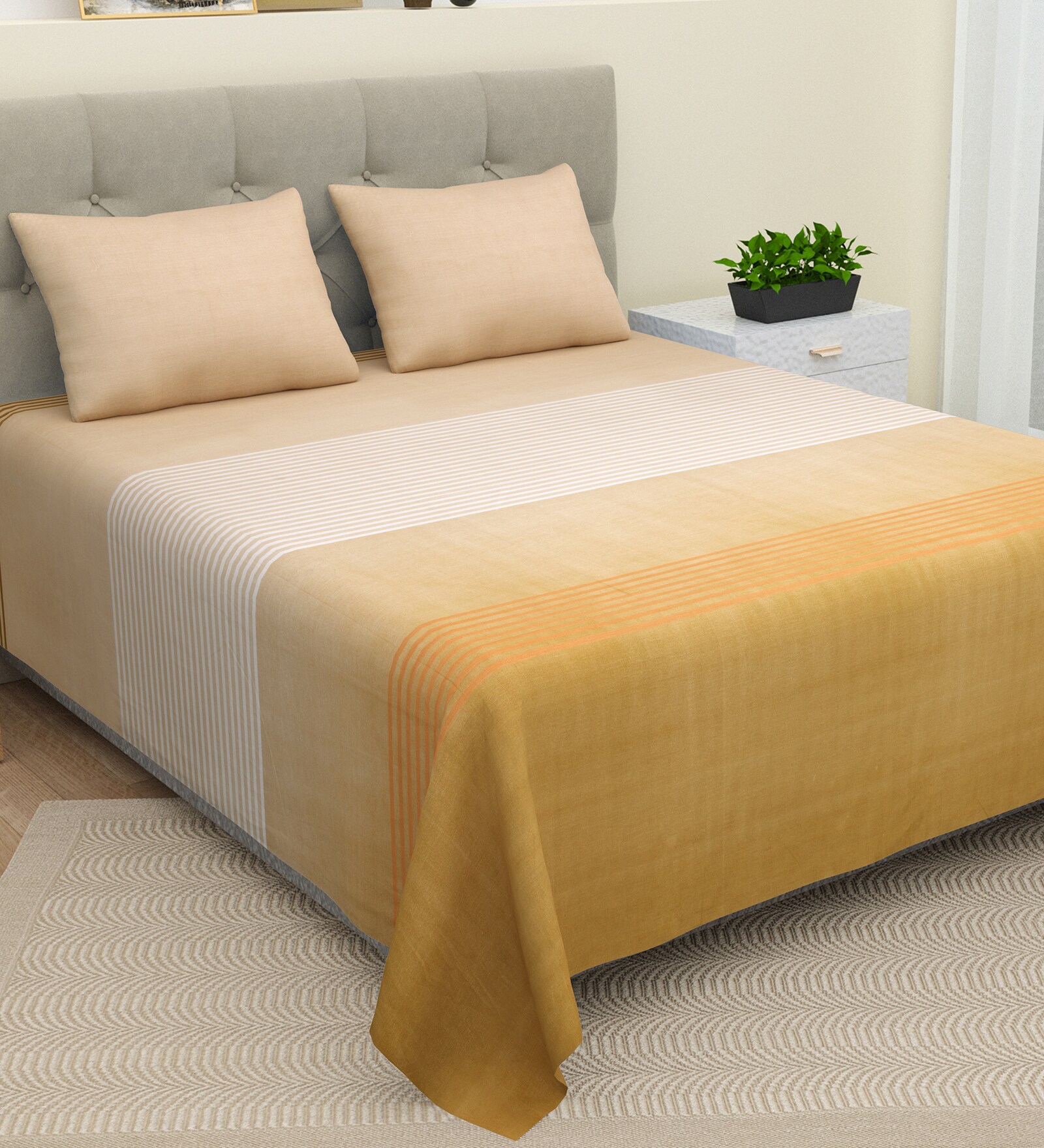 Buy Yellow Abstract 220 Tc Cotton 1 Double King Size Bedsheet With 2