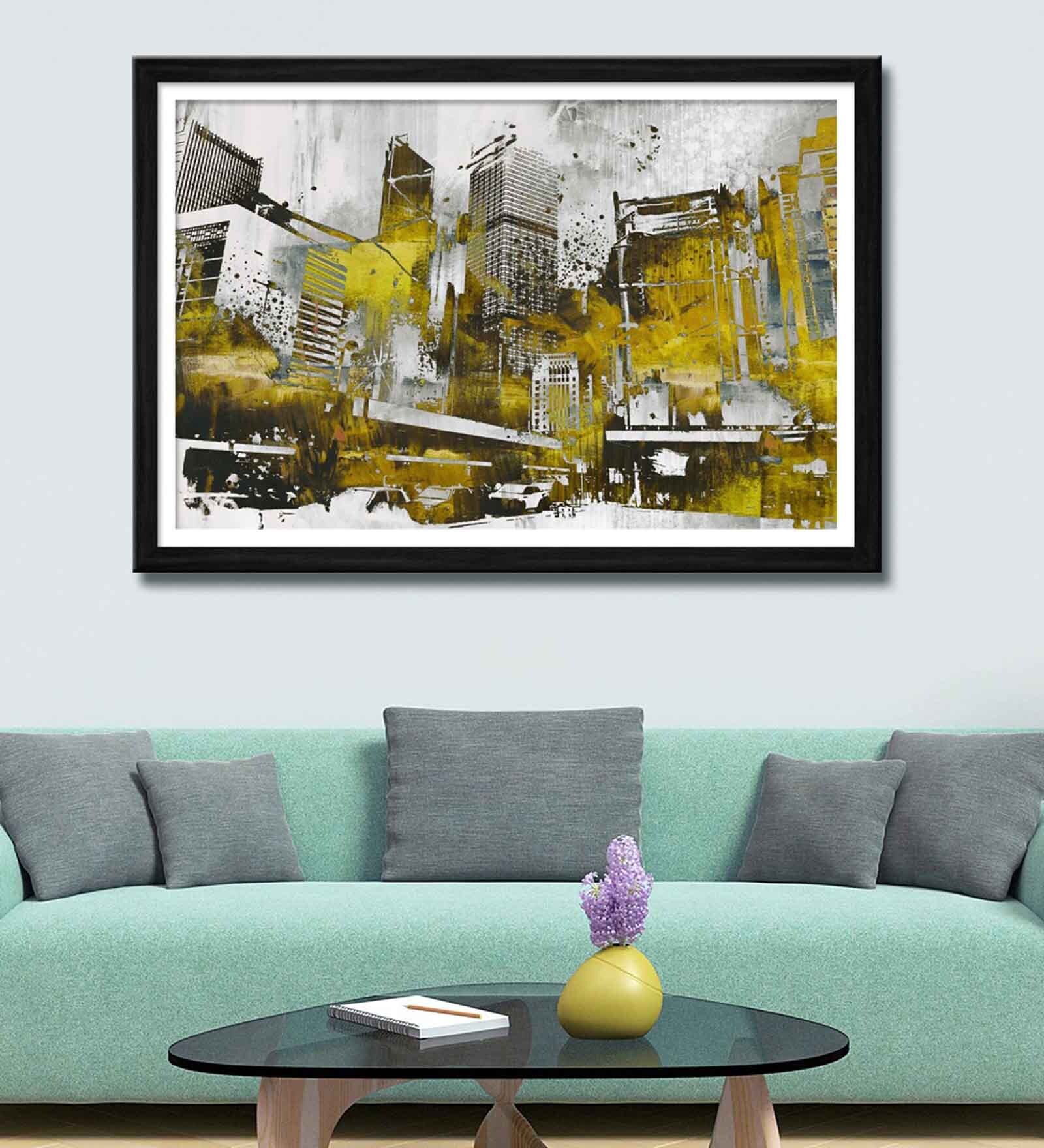 Yellow Abstract Building Canvas Art Print