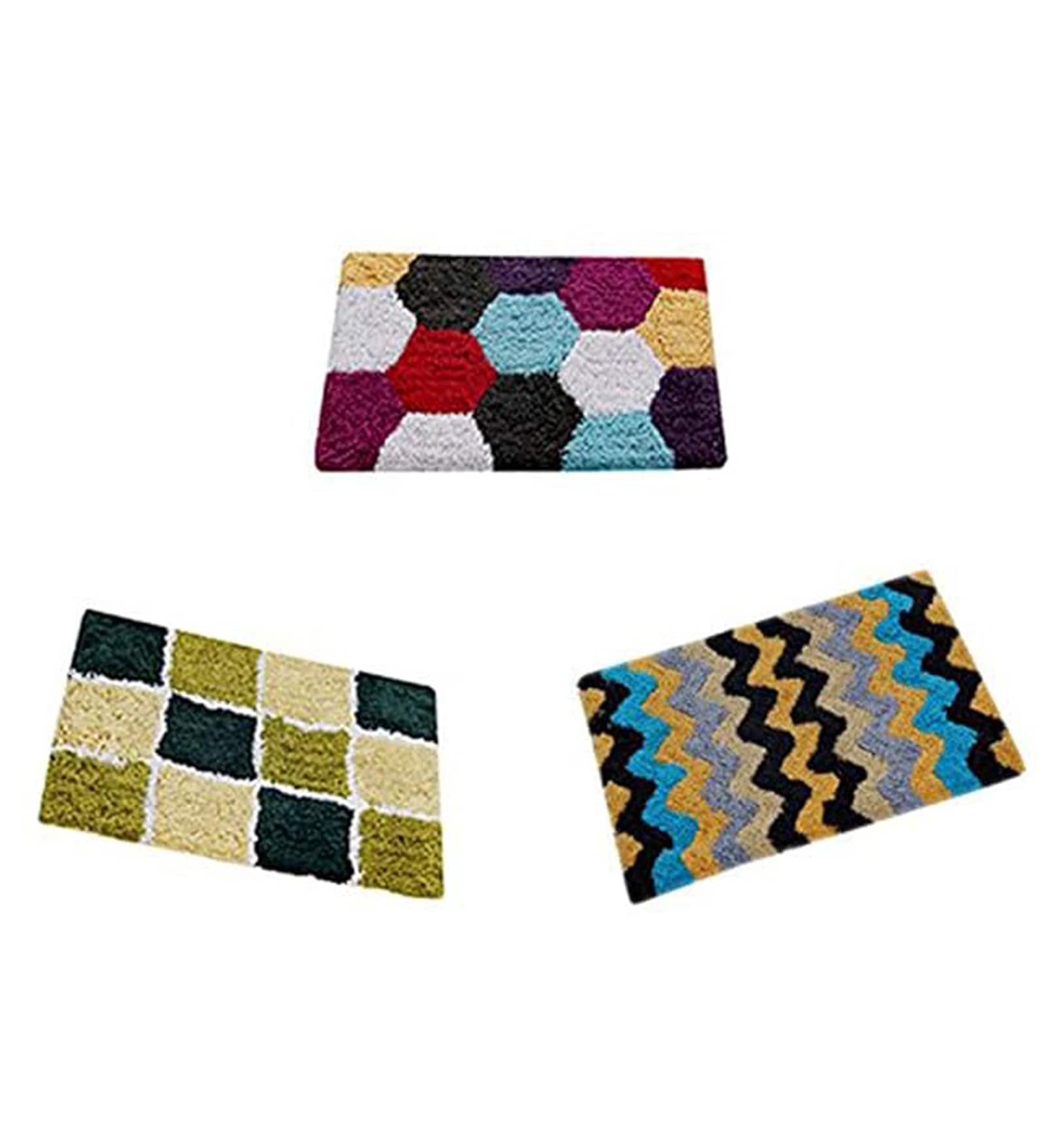 Multicolor Geometric Cotton 24x16 Inches AntiSkid Door Mat (1Pc)