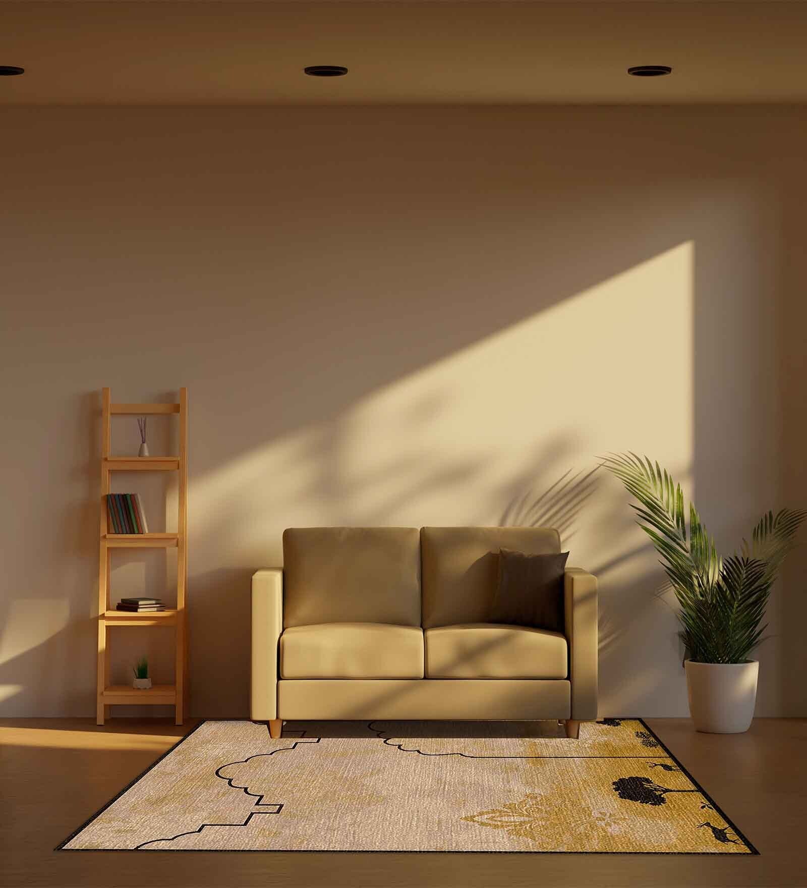 Yellow Abstract Wool 4 ft x 6 ft Hand Knotted Carpet