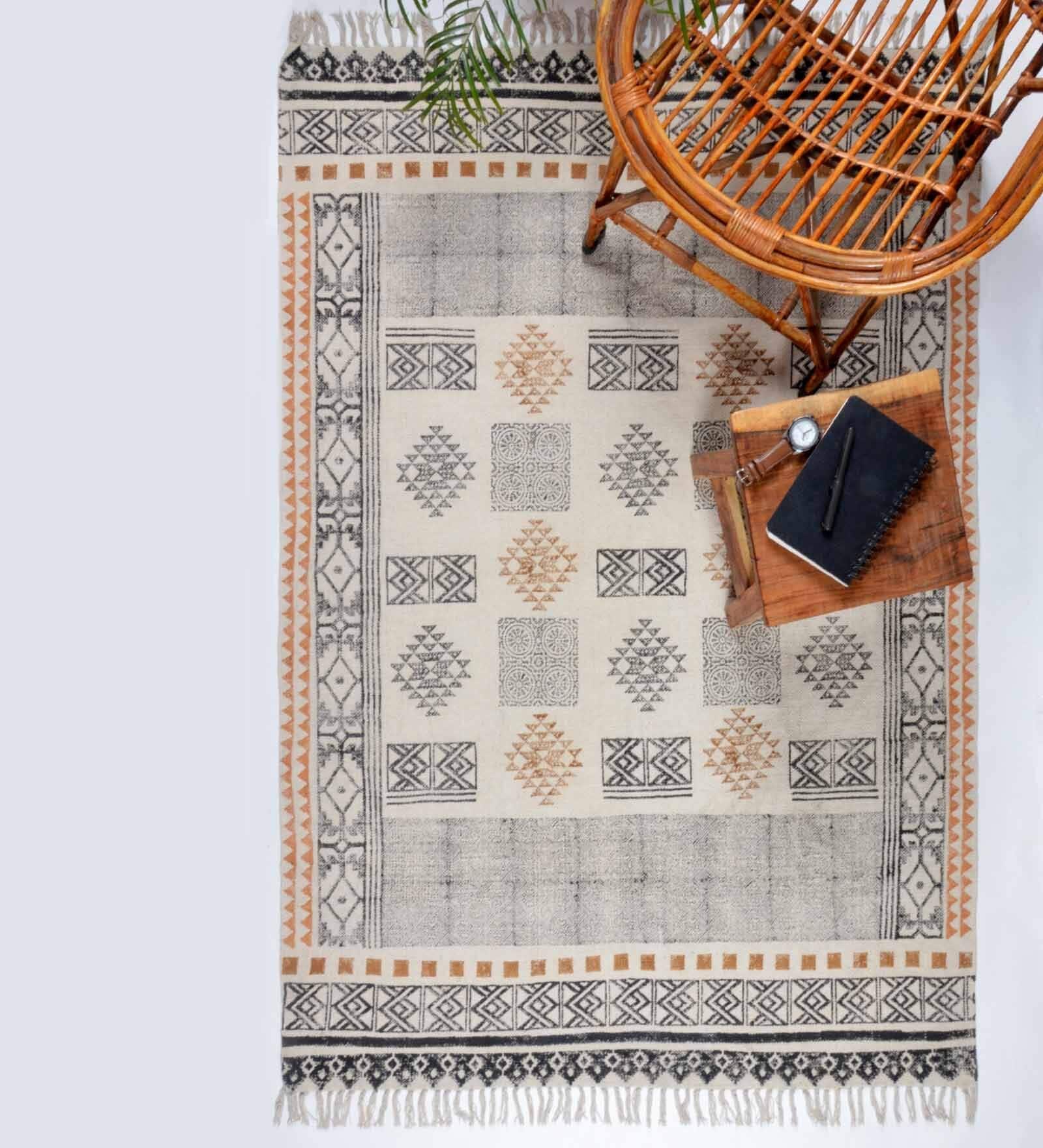 Multicolor Cotton 4 ft X 6 ft Hand Woven Dhurrie