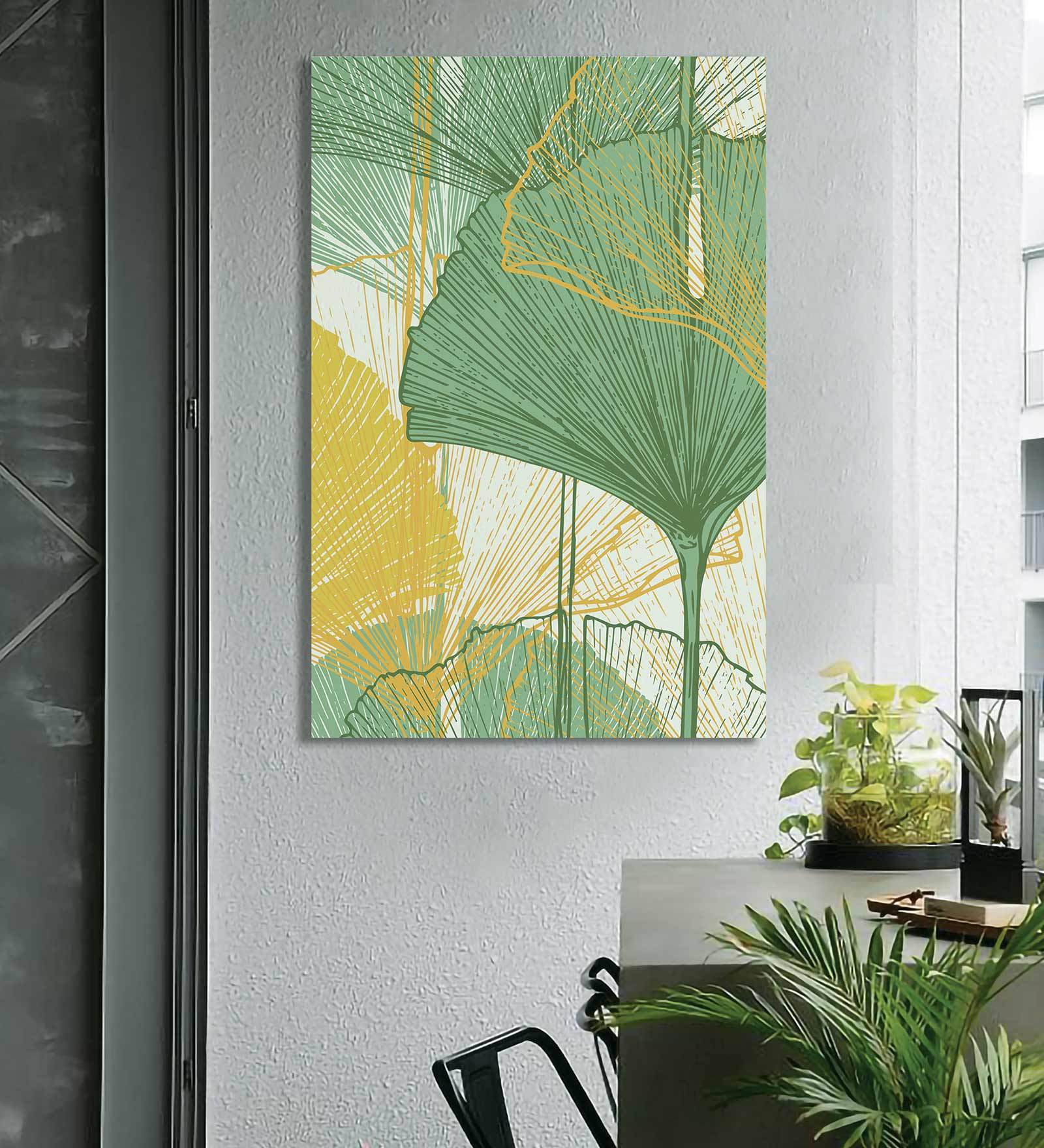 Ginkgo Leaf Green Canvas Teakwood And MDF Framed Floral Art Print