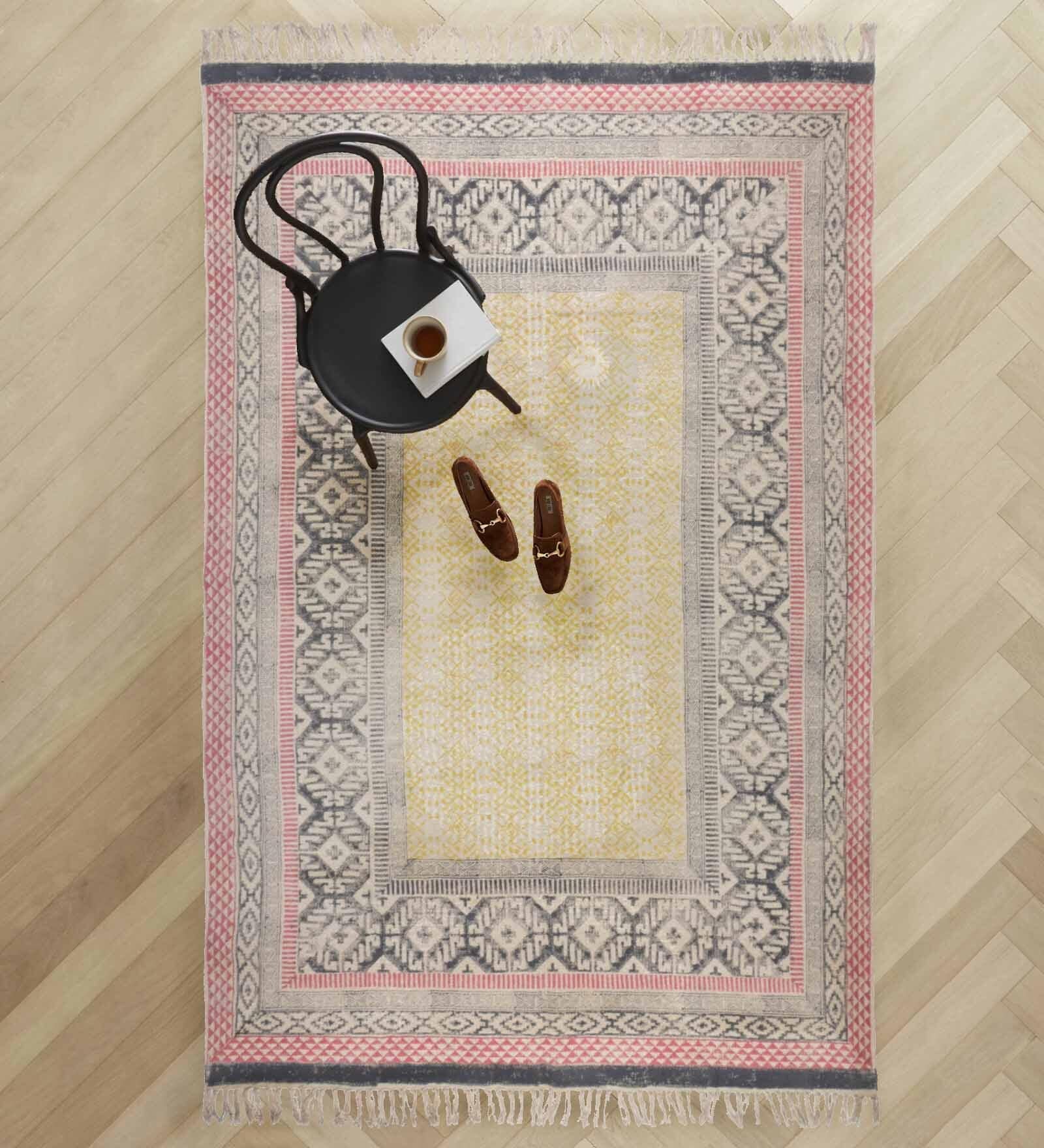 Multicolor Cotton 4 ft X 6 ft Hand Woven Dhurrie