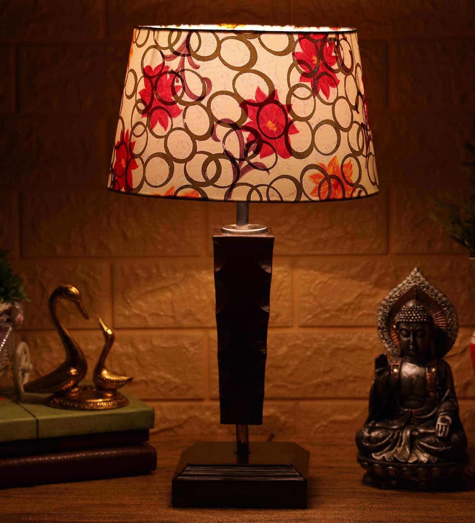 Eros Yellow Fabric Shade Night Lamp With Wood Base