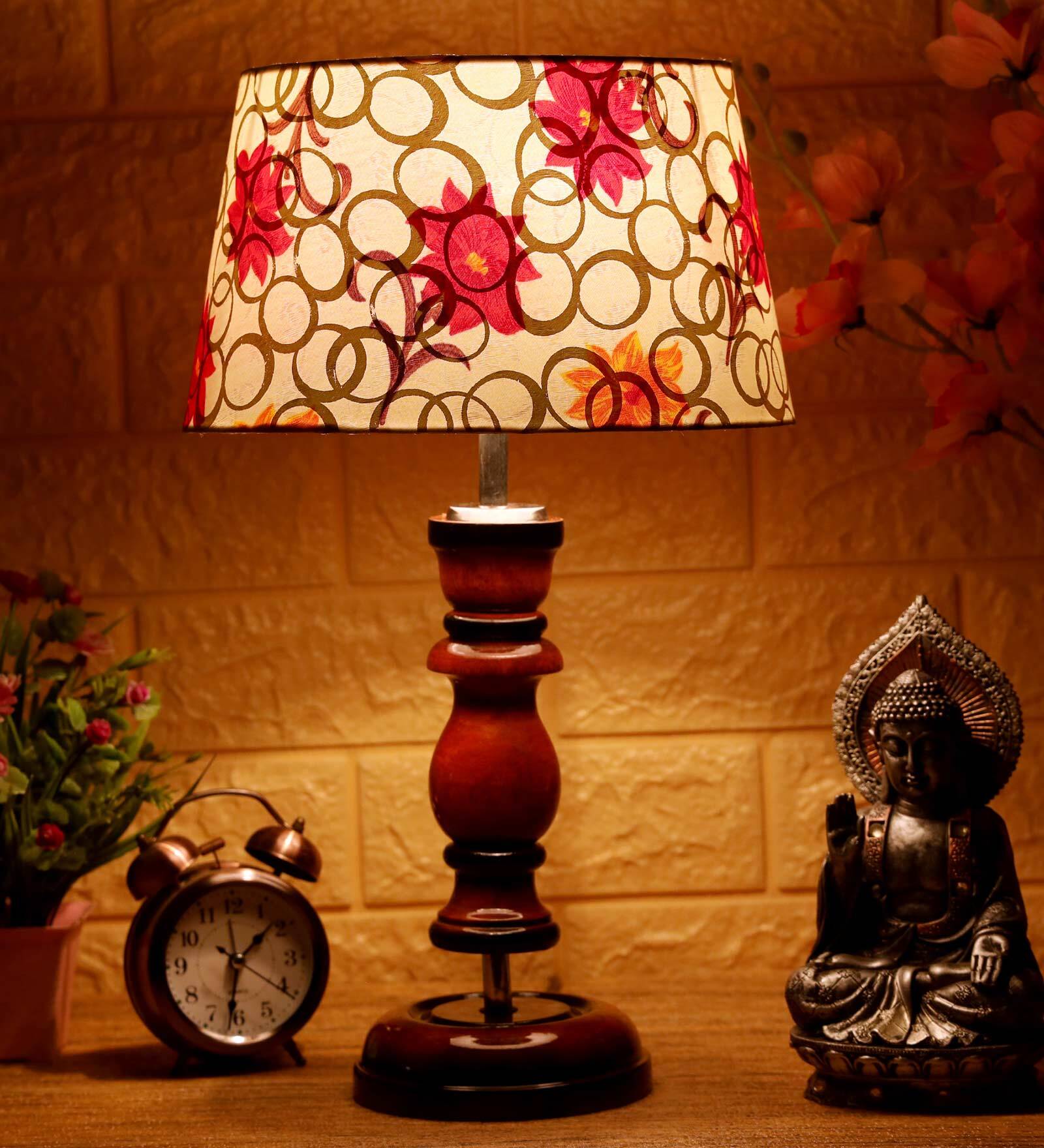 Palermo Yellow Fabric Shade Night Lamp With Wood Base