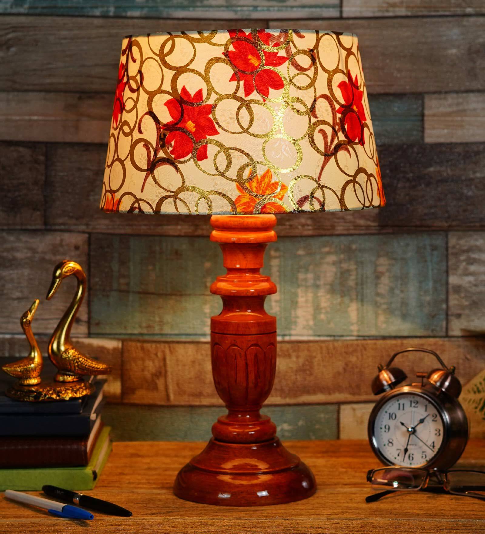 Porco Yellow Fabric Shade Night Lamp With Wood Base